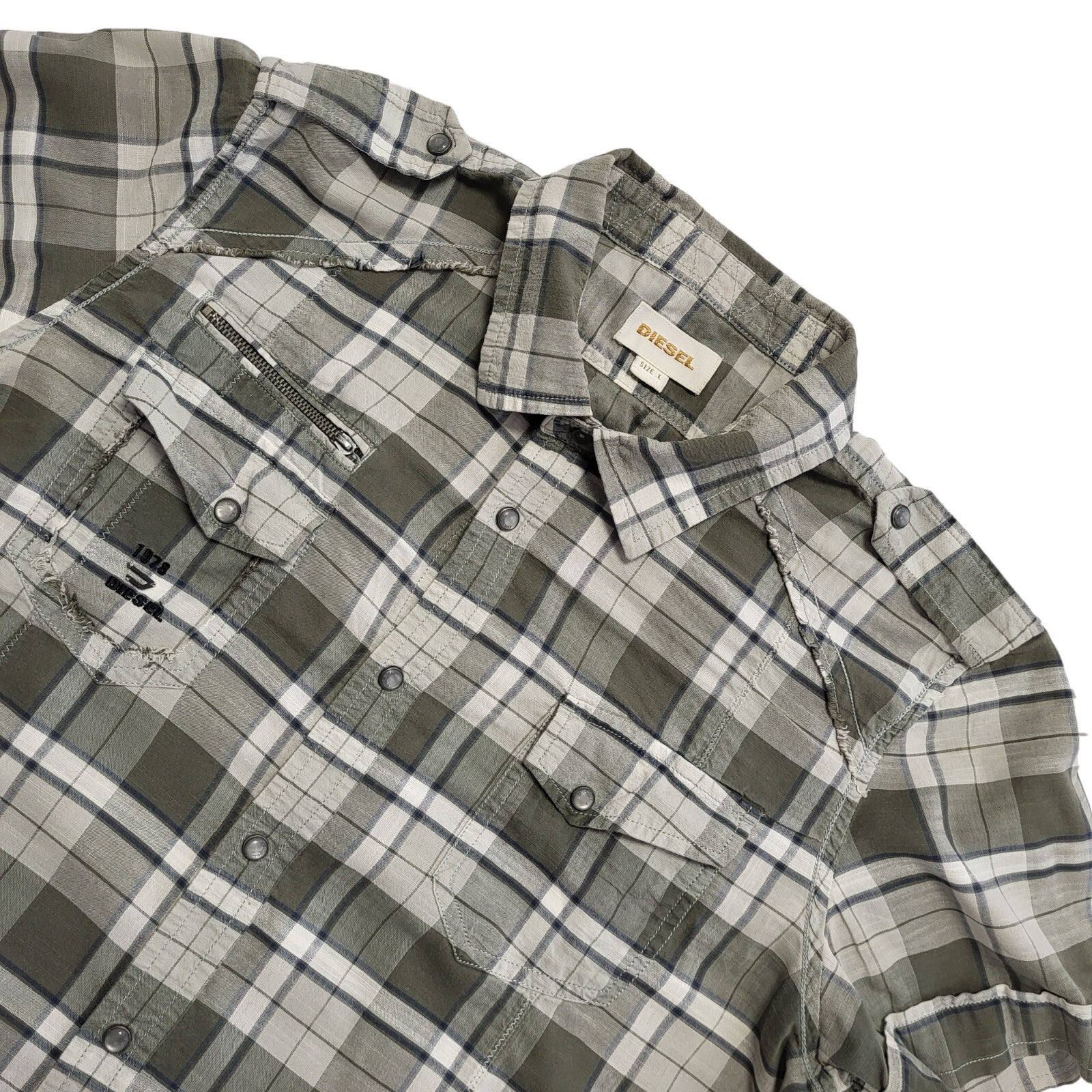 Diesel Y2K Vintage Grey Checked Short Sleeve Shirt Mens UK Size L