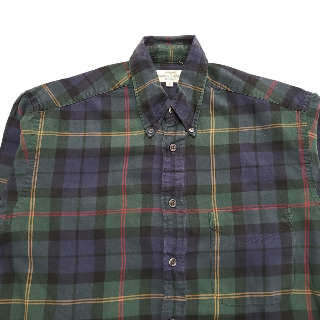 Marks & Spencer Vintage 90s Blue Green Check Long Sleeve Shirt Uk Men's Size S