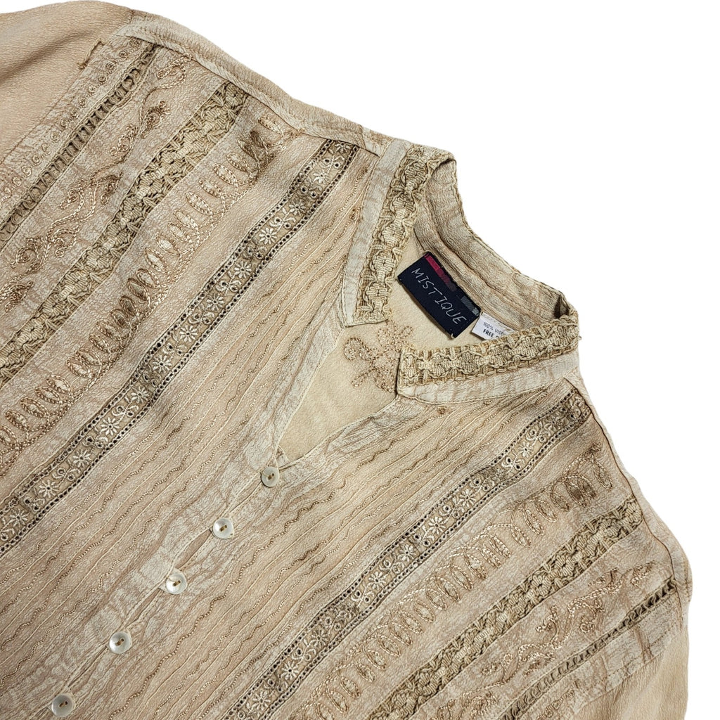 Mistique Vintage 80's Beige Button Up Short Sleeve Blouse Womens UK XL
