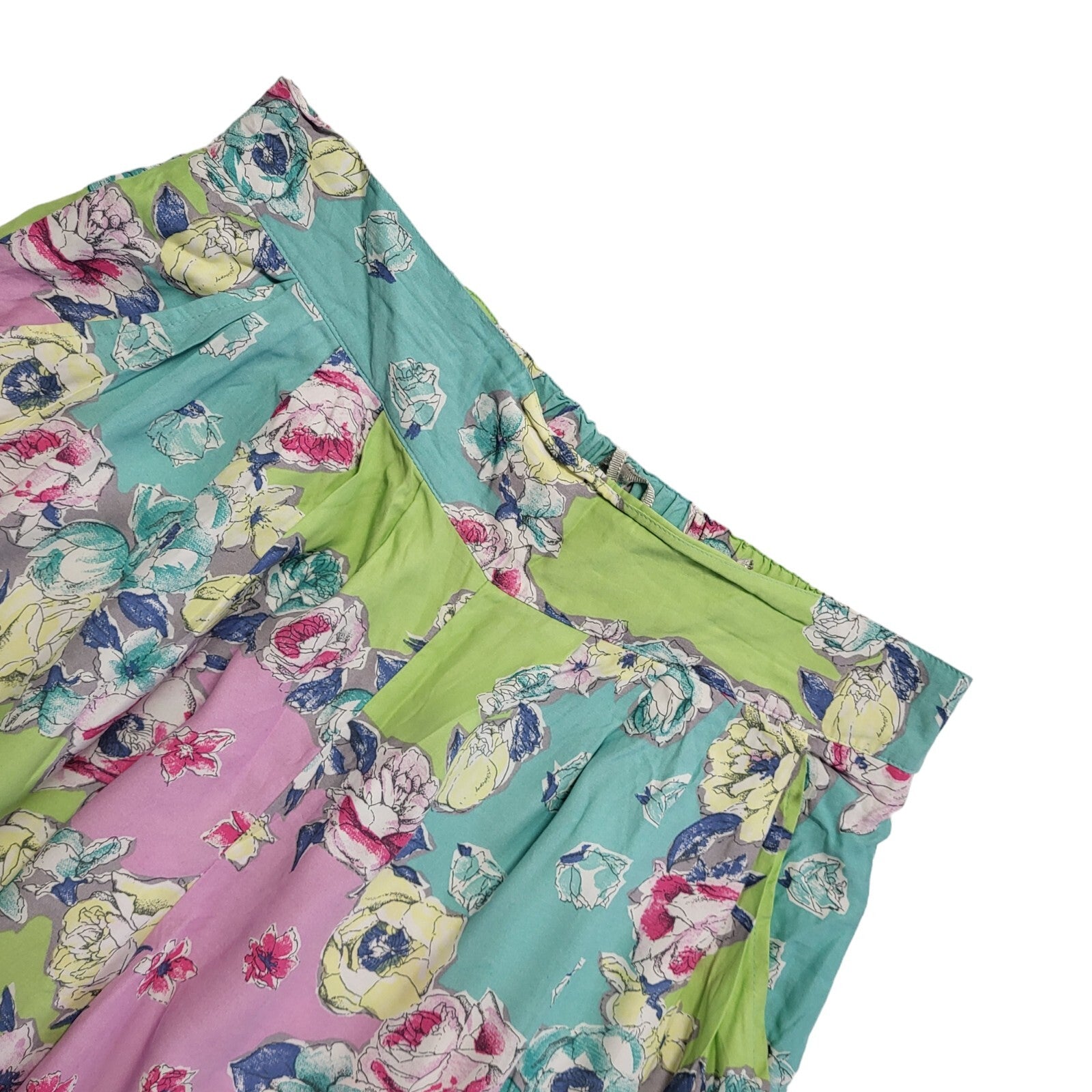 90s Vintage Green Blue Floral Shorts Uk Women's Size 18 W34-36