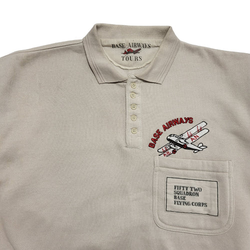 Base Airways 80s Beige Collared Sweatshirt Uk Men's Size Medium