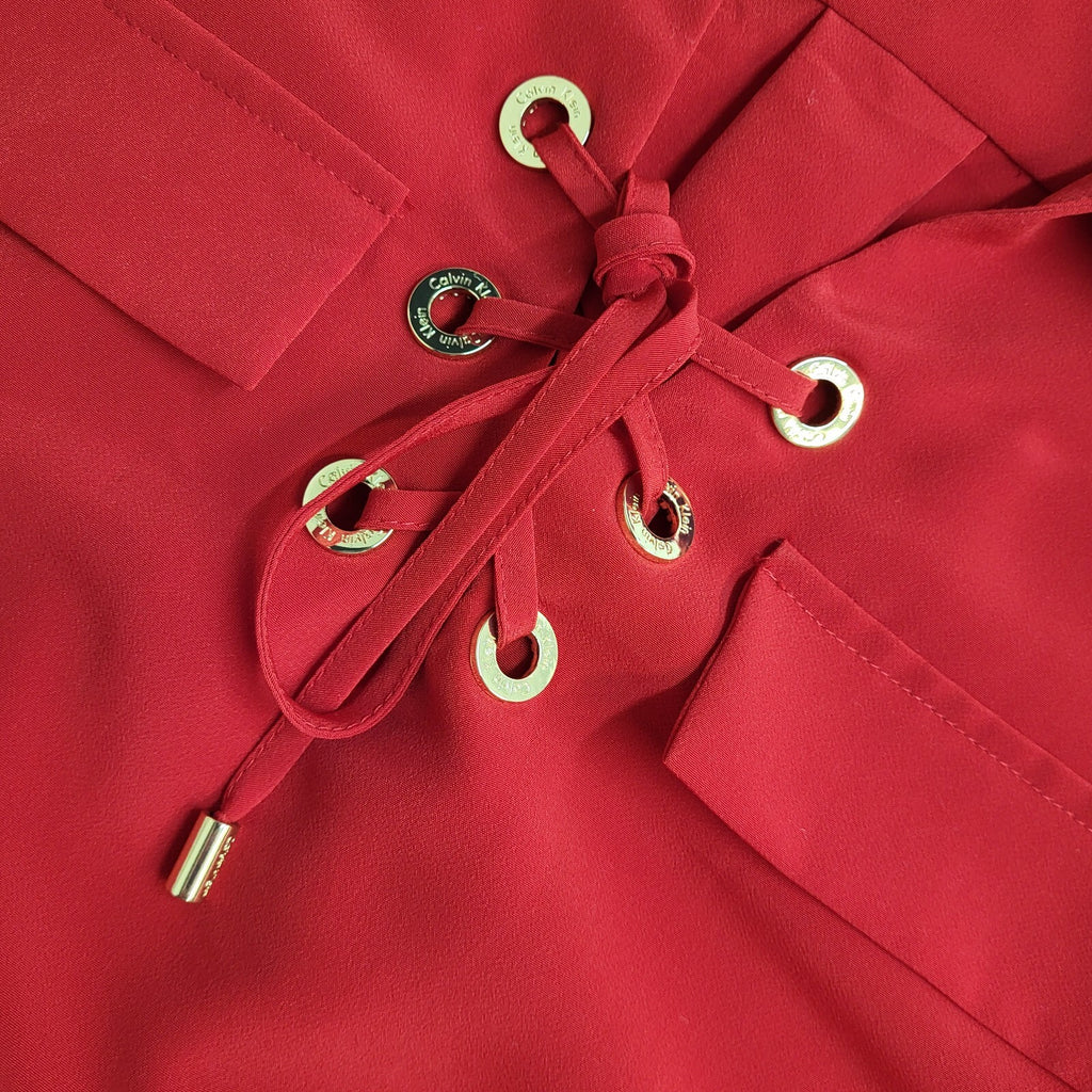 Calvin Klein Vintage Y2K Red Long Sleeve Shirt Dress Women's UK Size 10