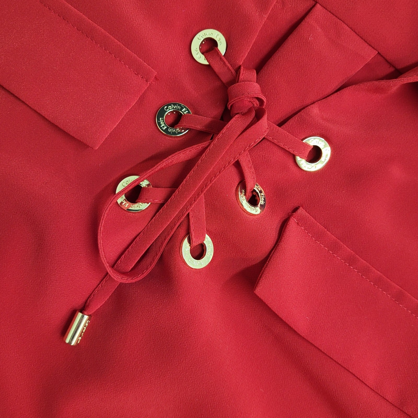 Calvin Klein Vintage Y2K Red Long Sleeve Shirt Dress Women's UK Size 10