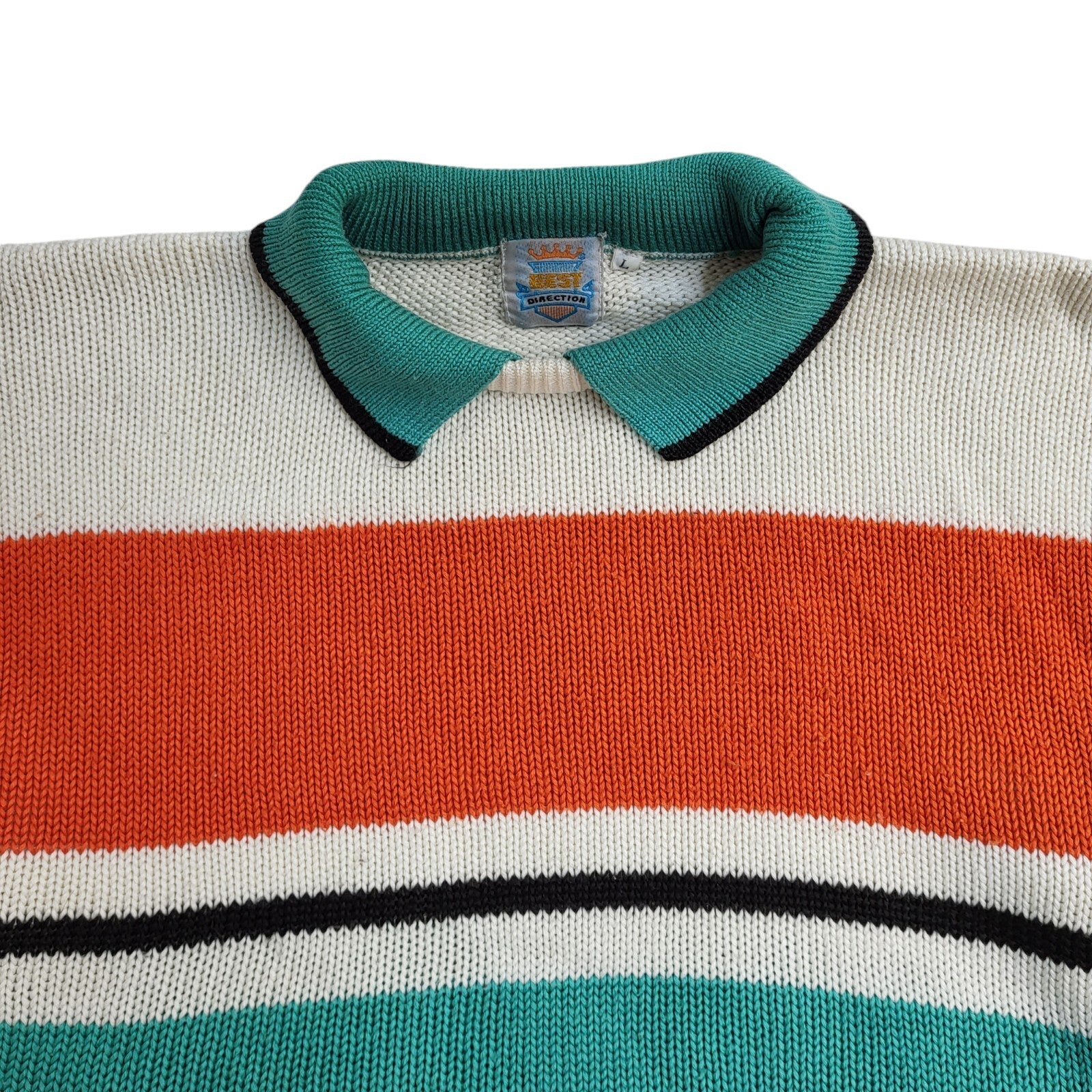 Best Direction Vintage 90's White Green Collared Jumper UK Men's Size L