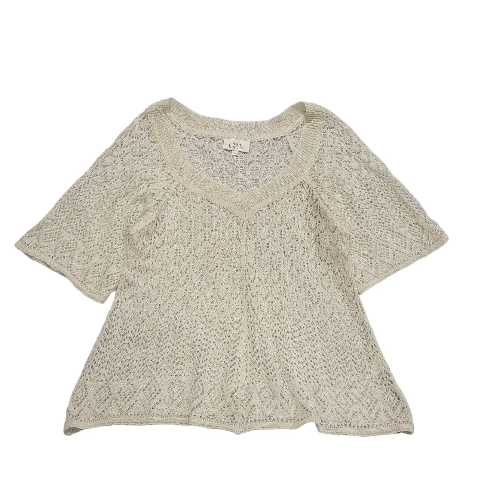 Ann Harvey Vintage 90s Cream Lace Short Sleeve Top Uk Women's Size 16