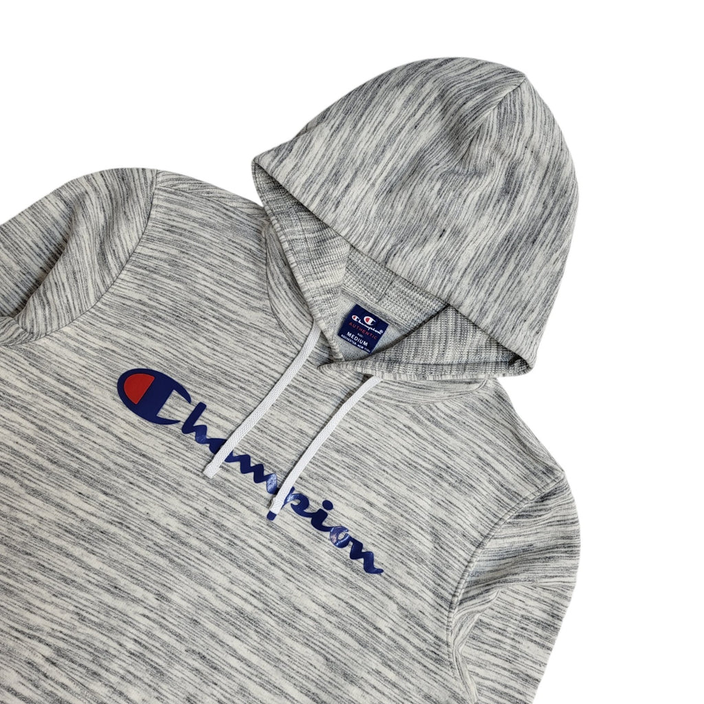 Champion Grey Y2K Drawstring Sweatshirt Hoodie UK Men's Size M