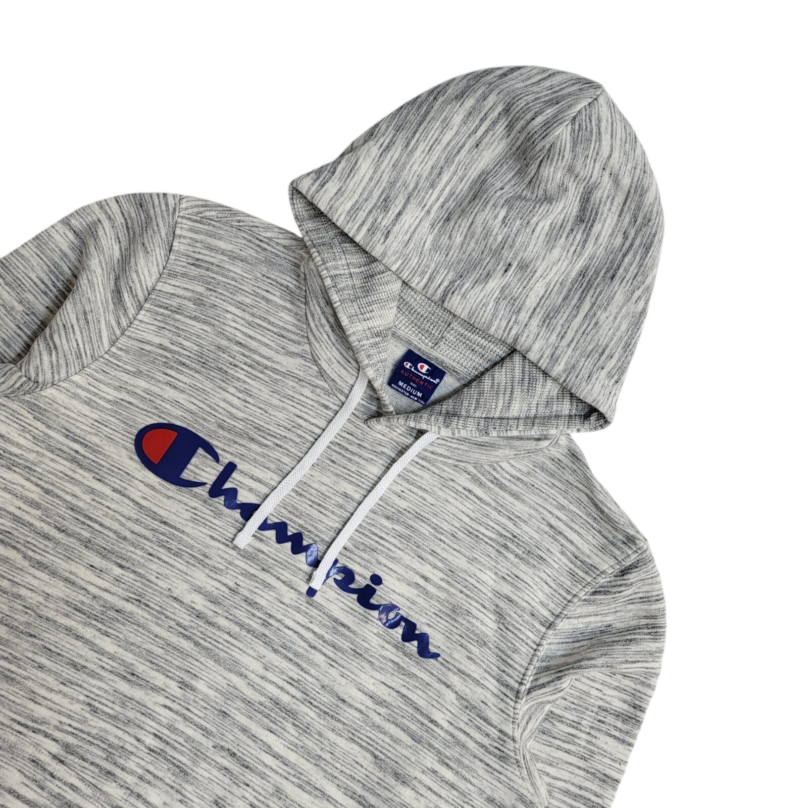 Champion Grey Y2K Drawstring Sweatshirt Hoodie UK Men's Size M