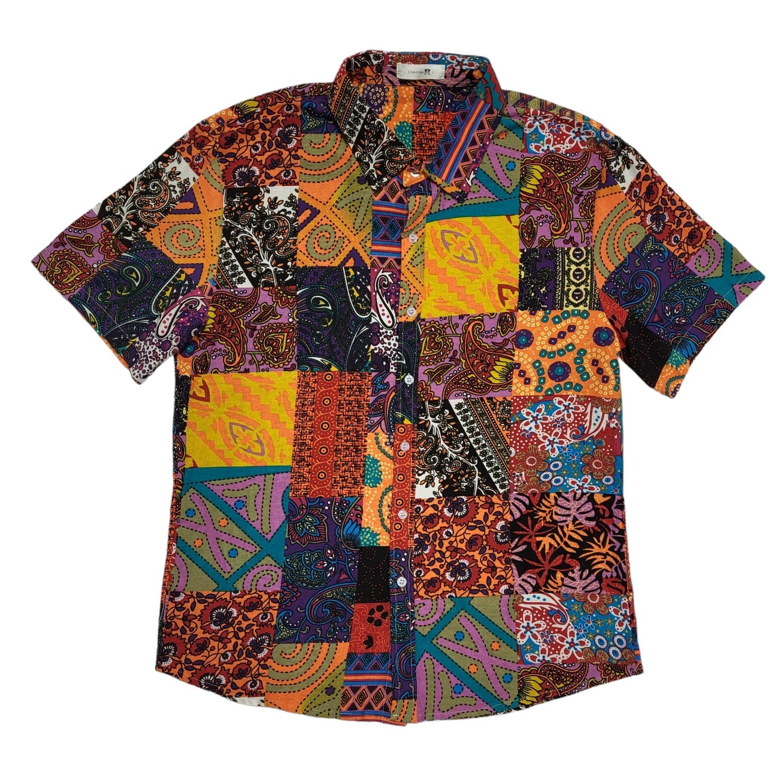 Charmkprl Vintage 90's Multicoloured Floral Short Sleeve Shirt Mens UK M