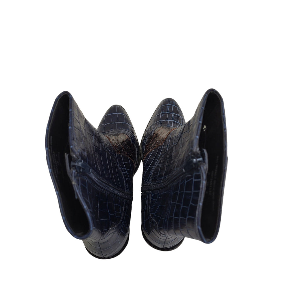 Urban Outfitters Blue Black Leather Slip-on Heels Boots Uk Women's Size 5