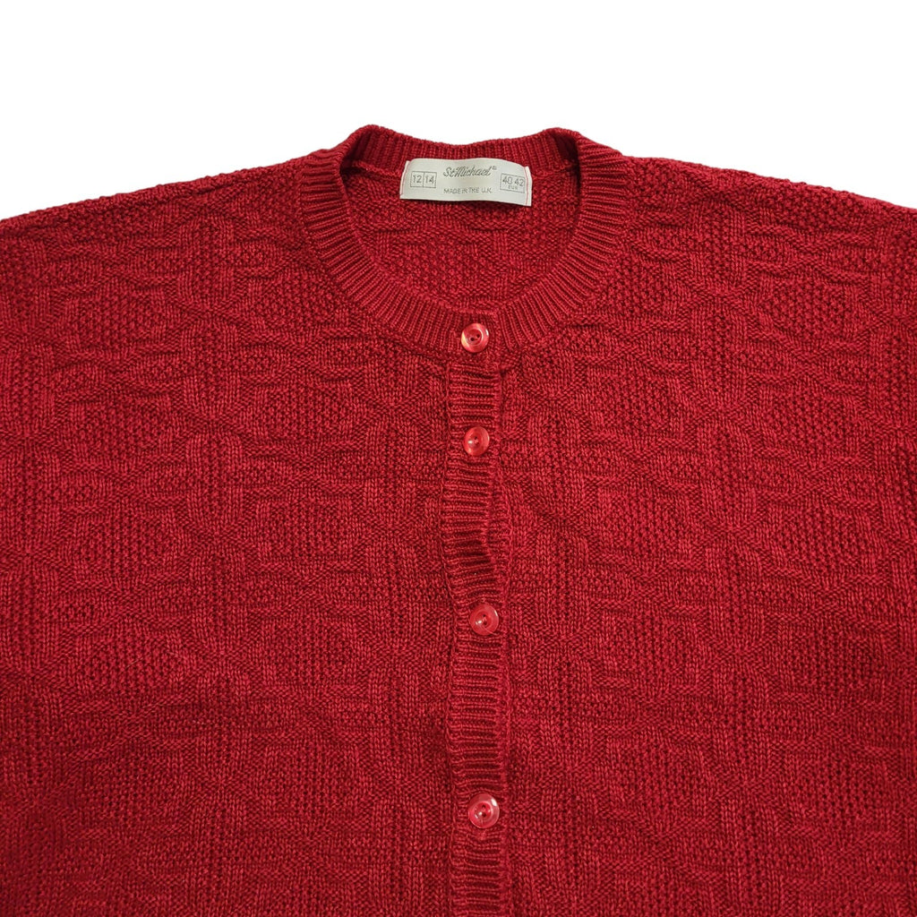 St Michael Vintage 90's Red  Button Front Cardigan Womens UK Size 12/14