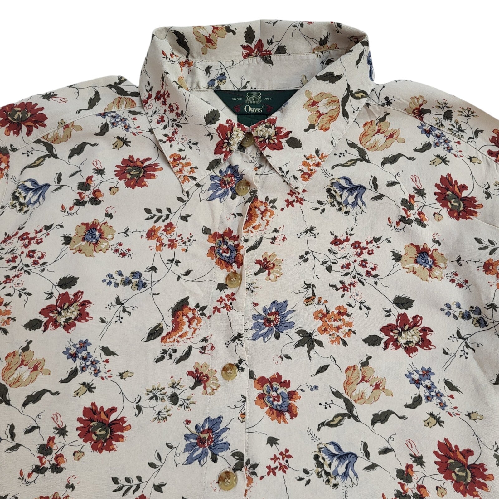 Orvis 90s Beige Pink Floral Long Sleeve Shirt Uk Women's Size Large