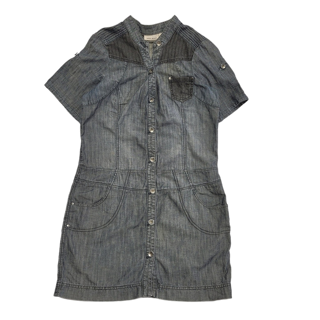 DKNY Jeans Denim Blue Button Up Short Sleeve Dress Womens Size XL
