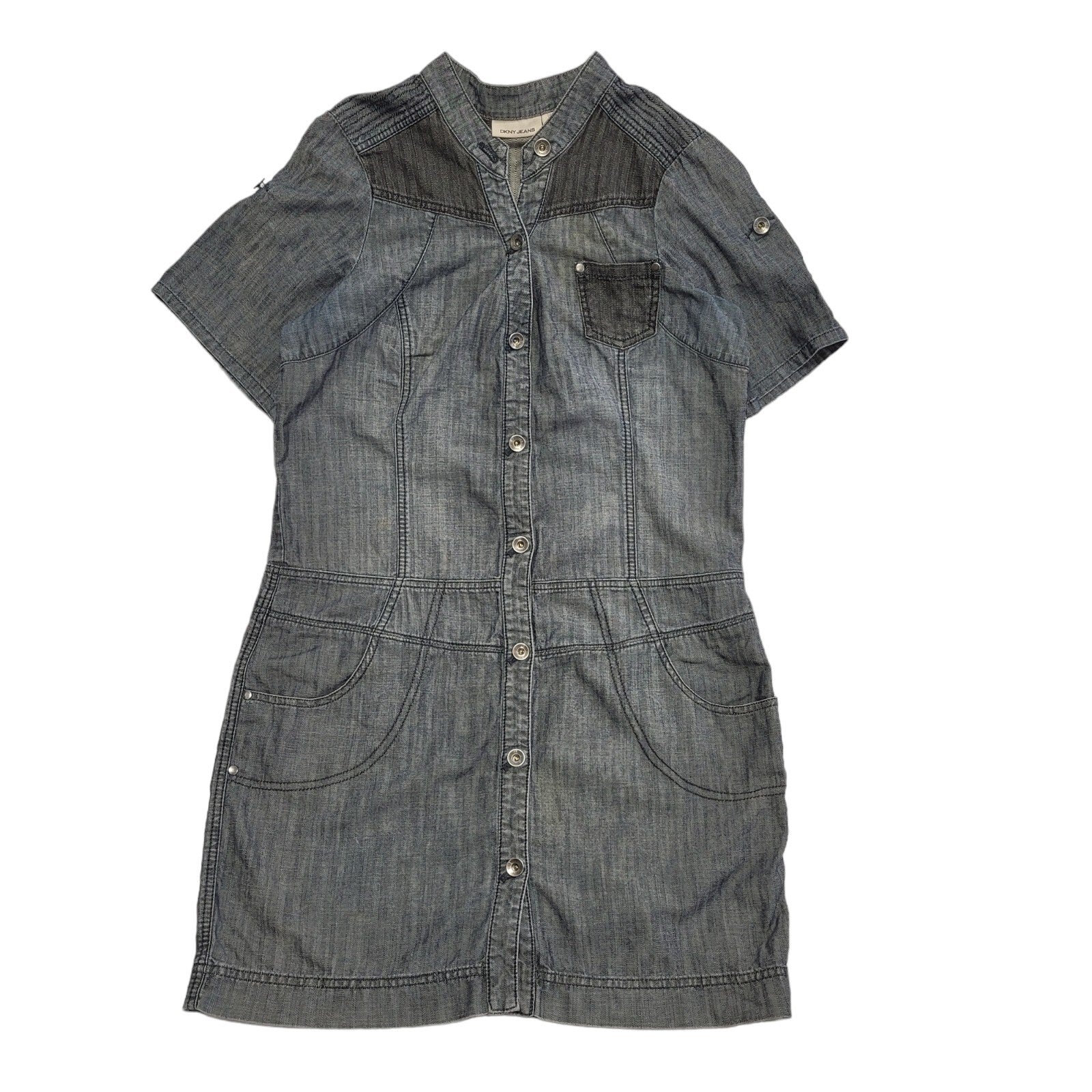 DKNY Jeans Denim Blue Button Up Short Sleeve Dress Womens Size XL