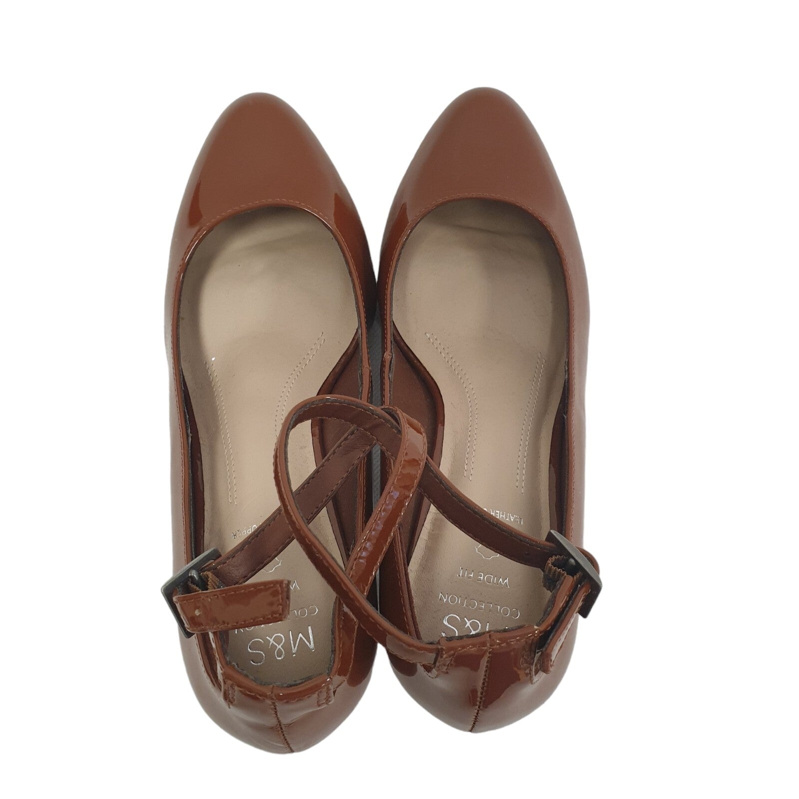 Marks & Spencer Insolia Brown Patent Wide Fit Heel Shoes Uk 6 BNWOB