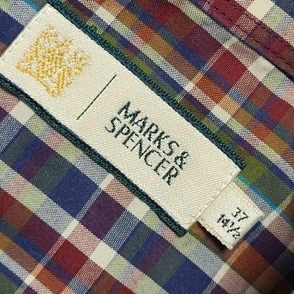M&S 90s Multicolour Check Short Sleeve Shirt Uk Men's Size Small