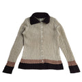 Un Deux Trois Vintage 80s Beige & Brown Crinkled Cardigan UK Women's Size M