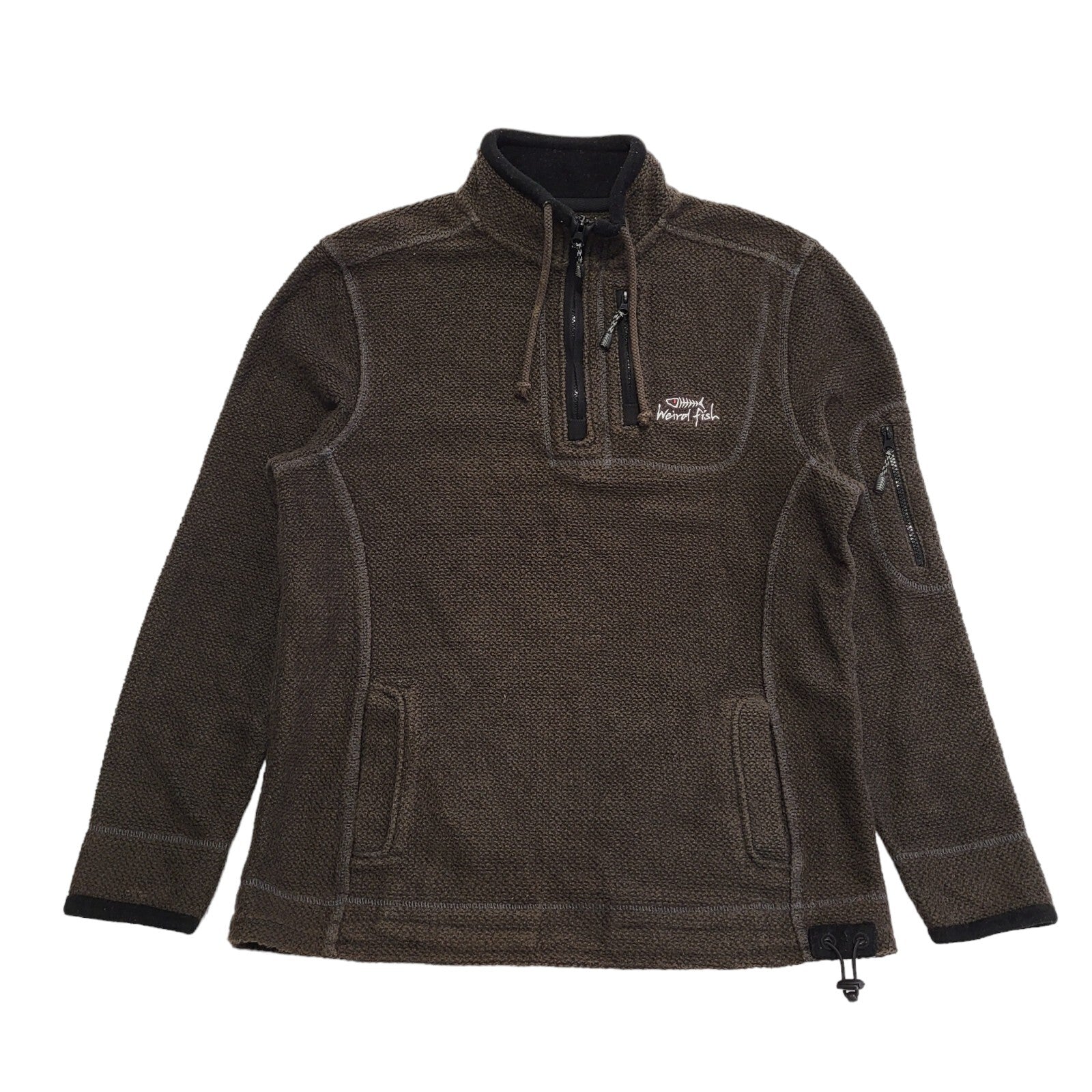 Weird Fish Vintage Y2K Brown 1/4 Zip Sweatshirt Mens UK M
