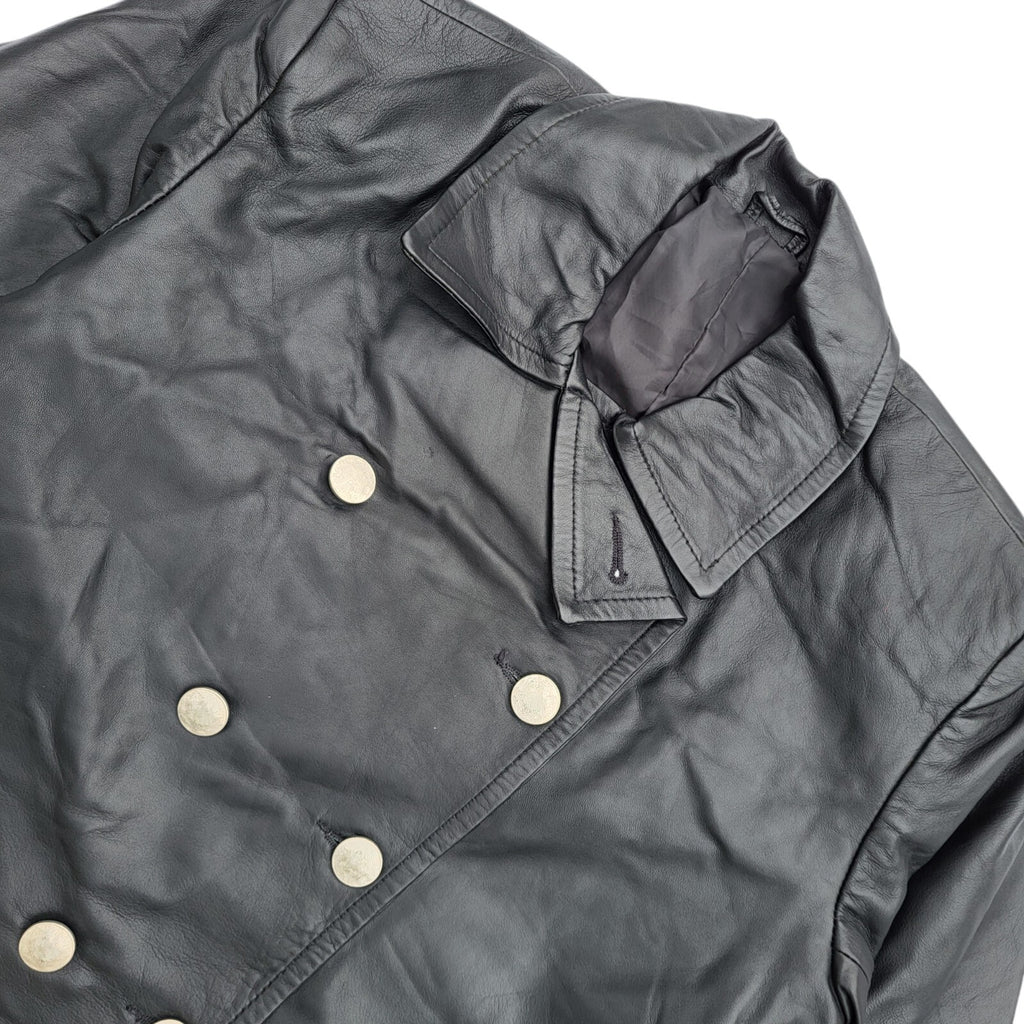 Vintage 90s Button Black Leather Coat UK Women's Size 14