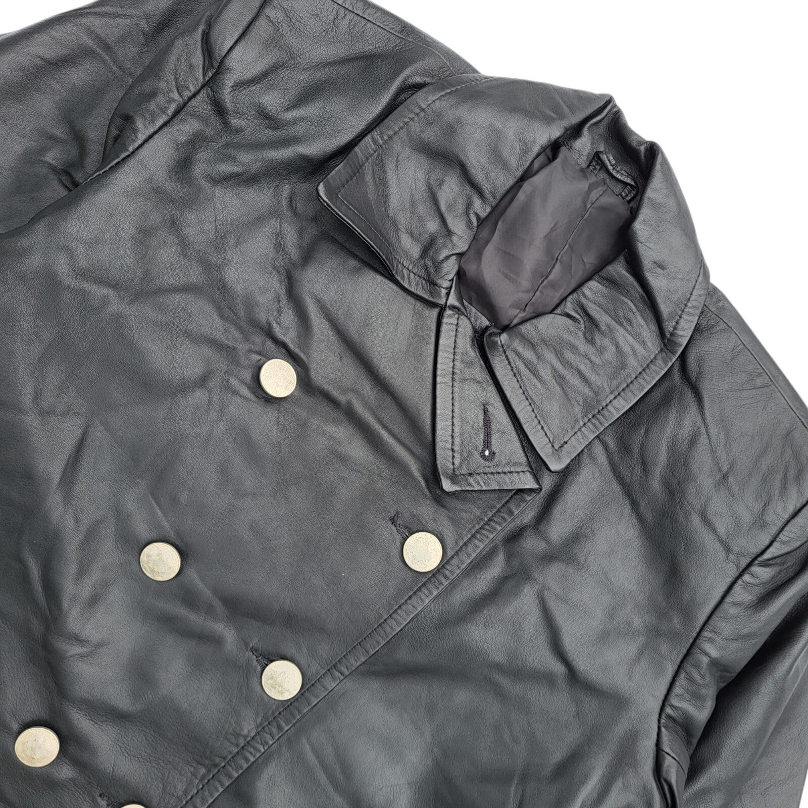 Vintage 90s Button Black Leather Coat UK Women's Size 14