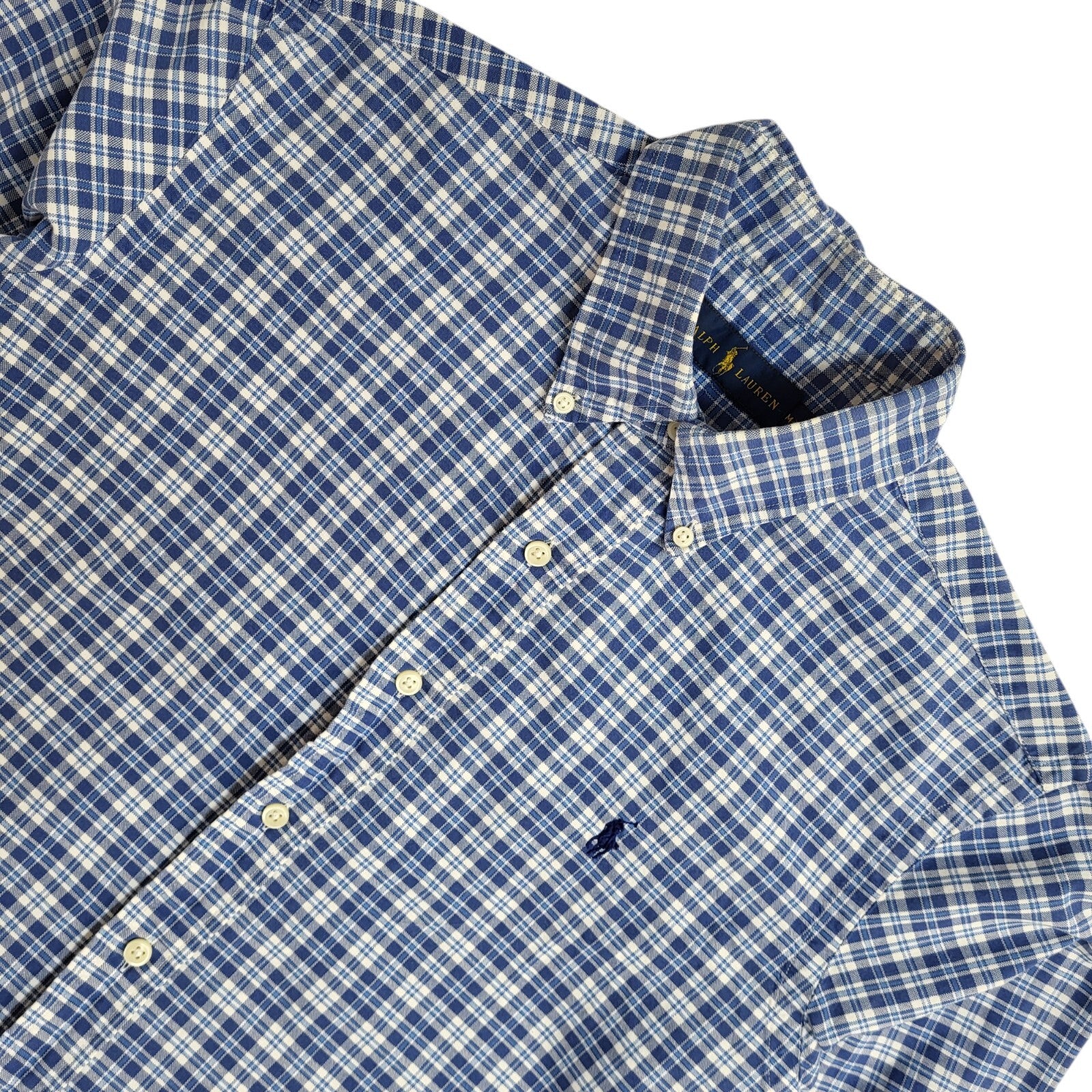 Ralph Lauren Blue Checked Modern Long Sleeve Shirt UK Men's Size M