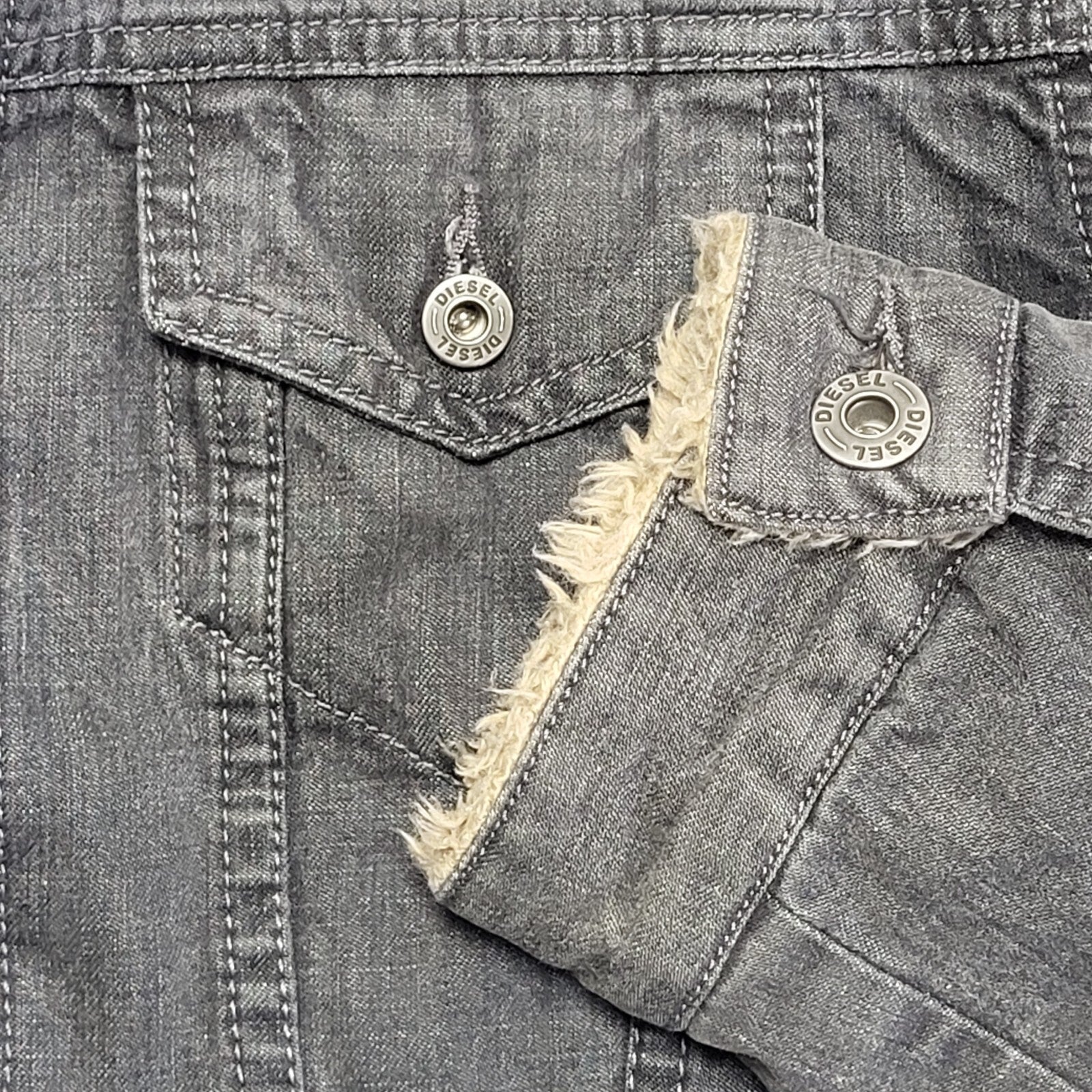 Diesel Y2K Grey Button Fleece Lined Denim Jacket Women's Size Large