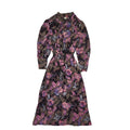 80s Vintage French Purple Floral Bow Neck Dress Women's 6/8