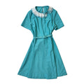 70s Vintage Blue & White Polka Dot Belted Dress Women's Size 14 Eu 42