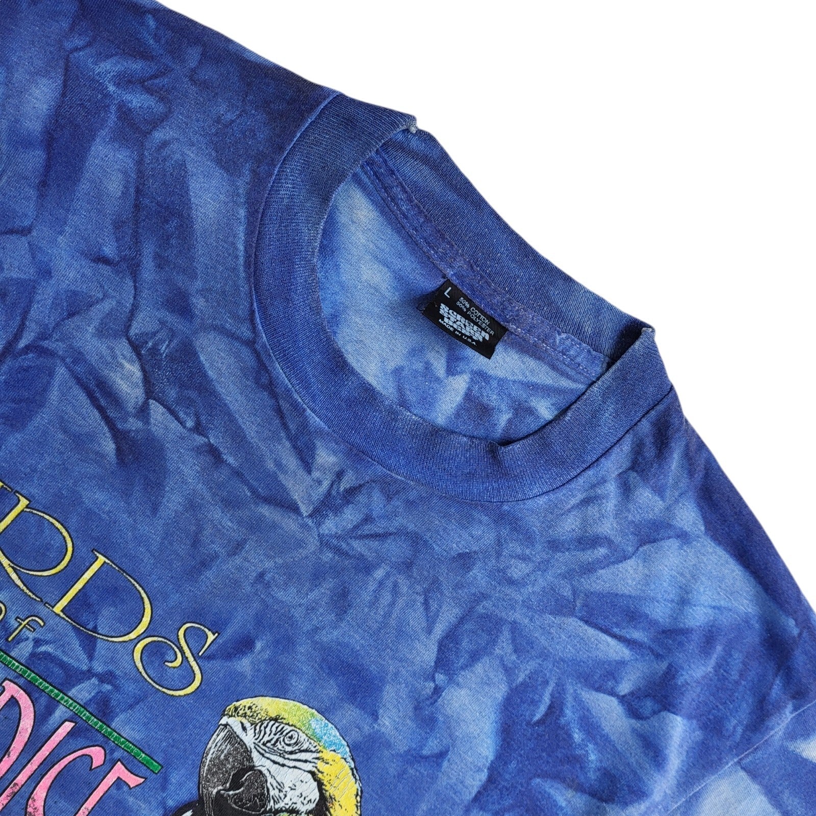 Birds Of Paradise 90's Blue Short Sleeve Single Stitch T-Shirt Men's UK Size L
