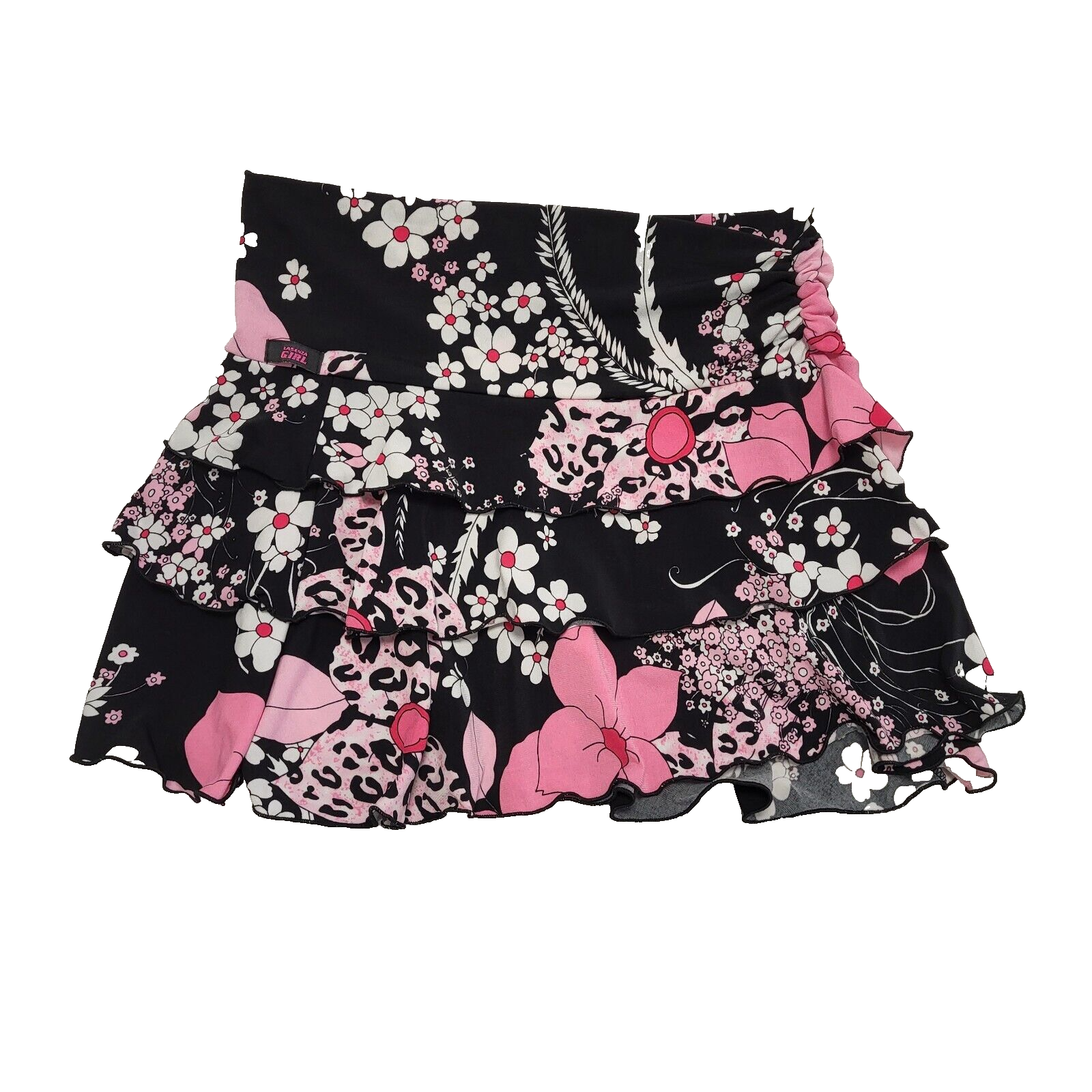 La senza Girl Vintage 90's Black & Pink Floral Mini Skirt Womens UK M W28