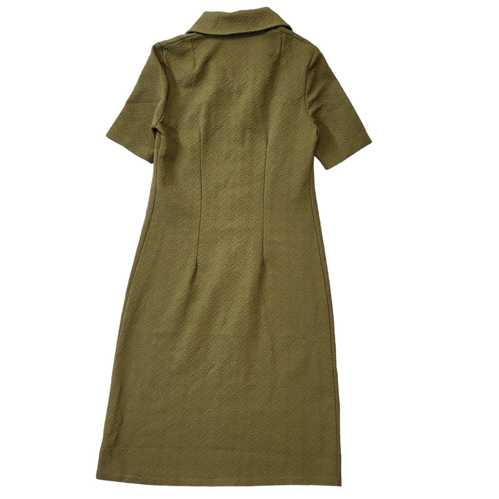 70s Vintage Green Collared Short Sleeve Daywear Dress Women's Size 10/12 Eu 40