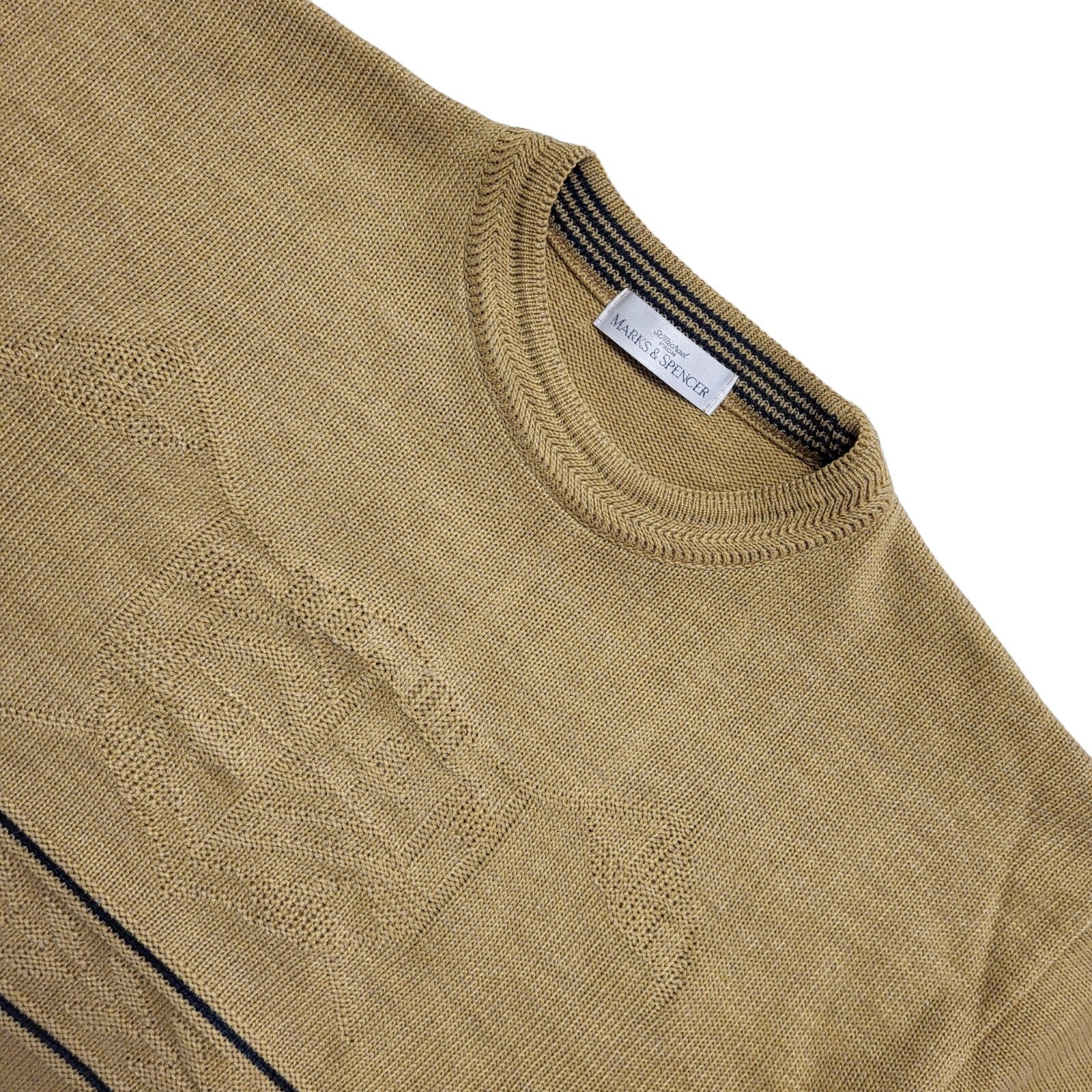 Marks and Spencer Vintage 90's Brown & Blue Striped Jumper Mens UK Medium