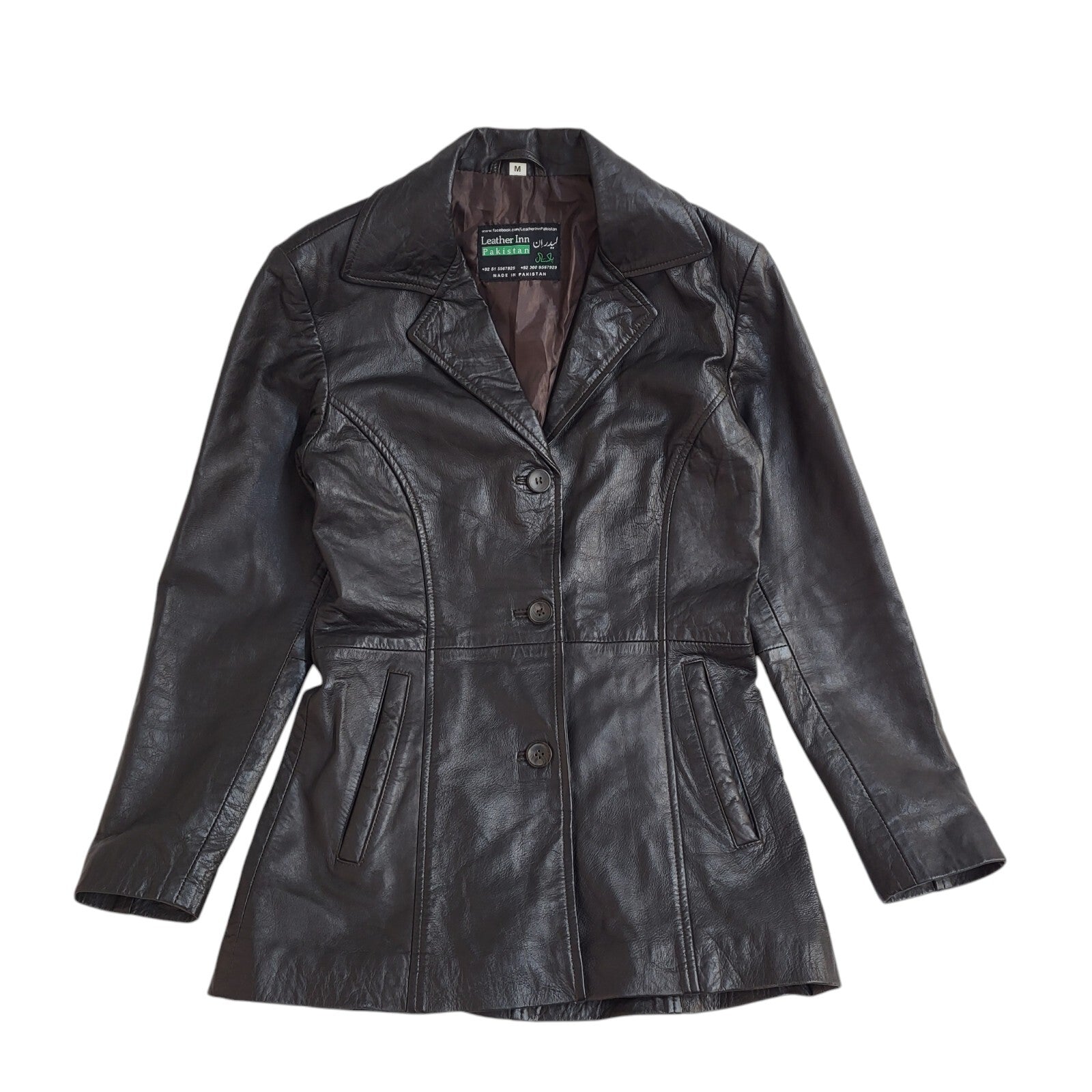 Leather Inn Vintage Y2K  Button Brown Leather Coat UK Women's Size Medium