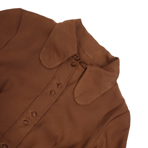 70s Vintage Brown Collared Long Sleeve Maxi Dress Women's 8