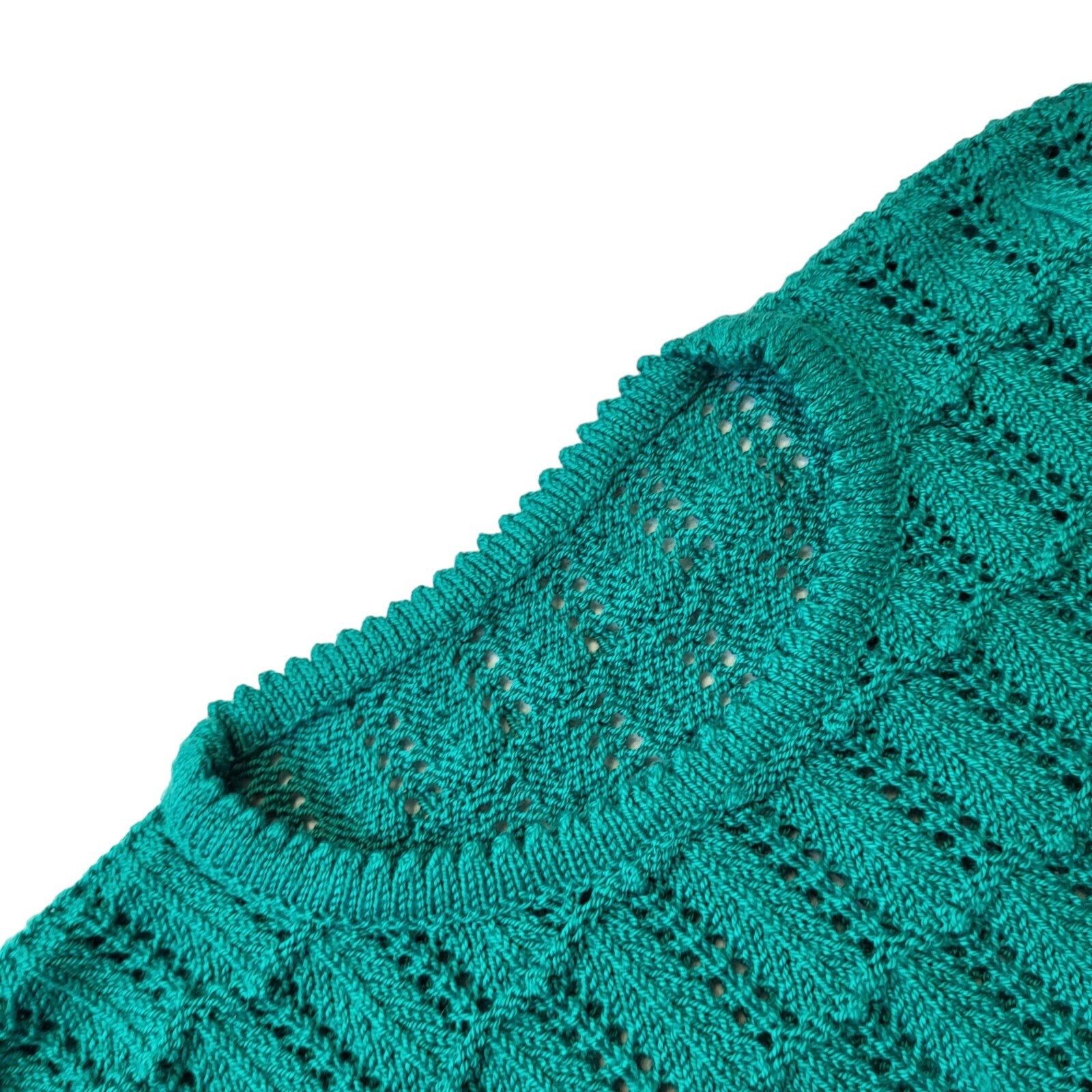 90s Vintage Green Crochet Round Neck Jumper Women's Size Small