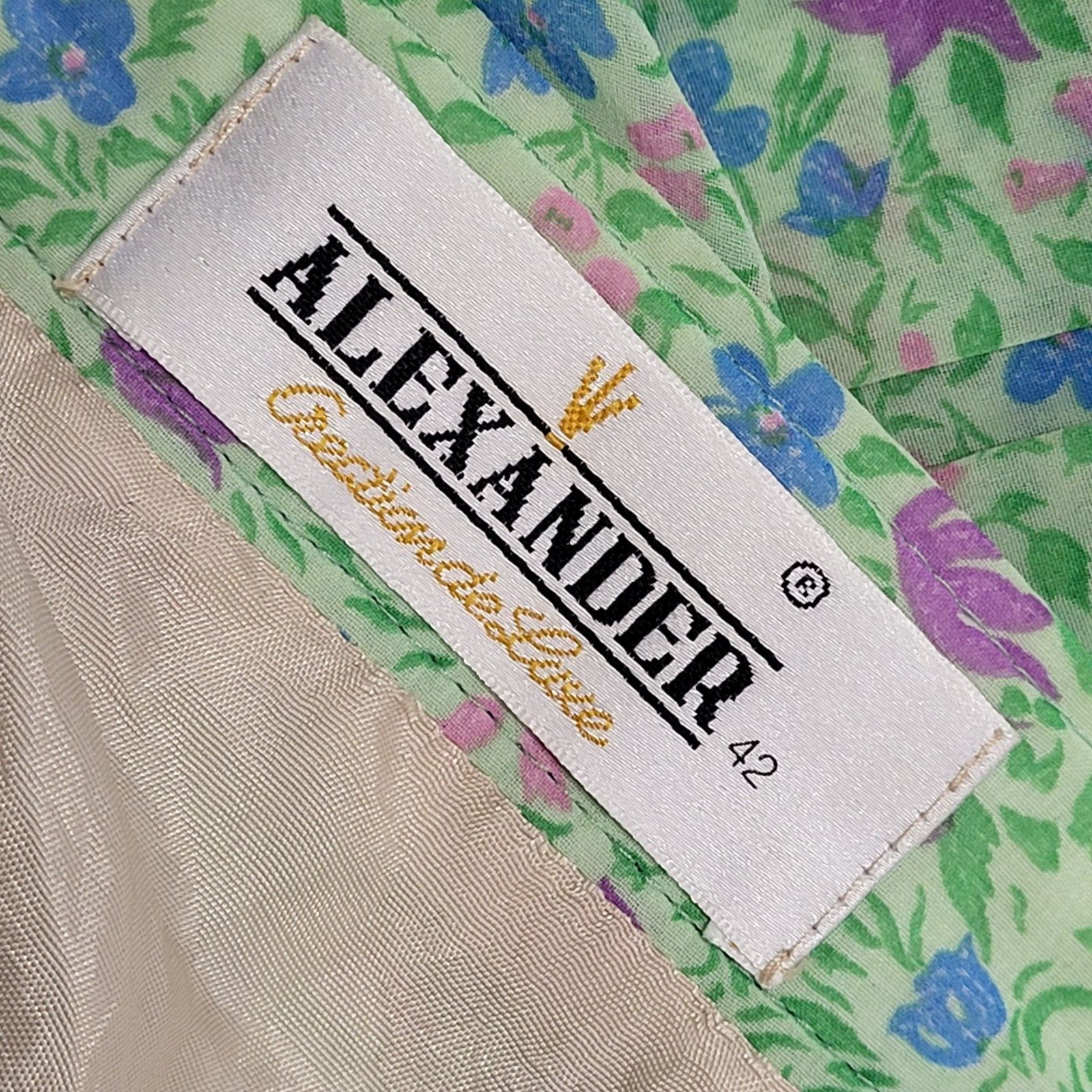 Alexander Vintage 80's Pleated Green Pink Retro Floral Skirt Uk Women's Size 14