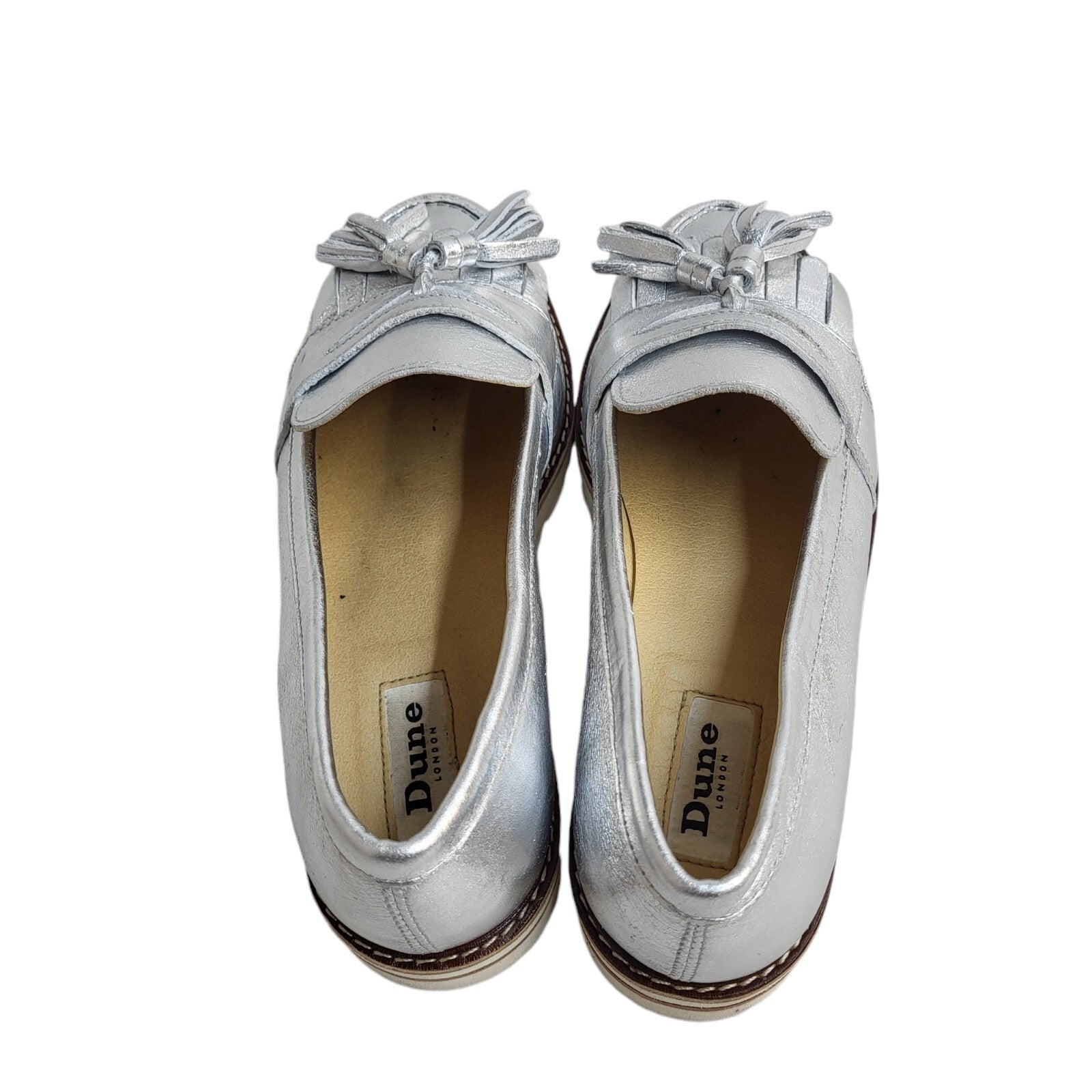 Dune Silver Slip-Up Leather Flat Shoes Uk Women's Size 4.5