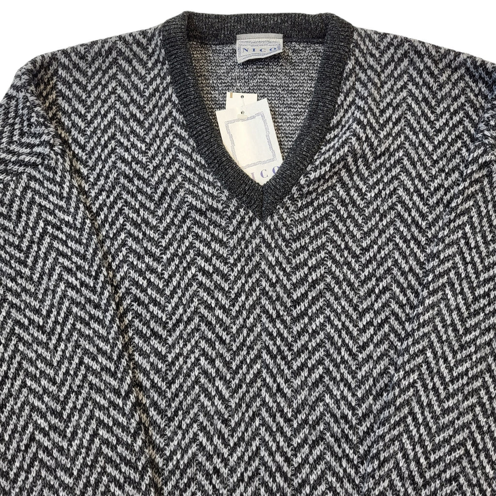Nico 90s Vintage Grey Herringbone V-Neck Acrylic Men's Size L BNWT