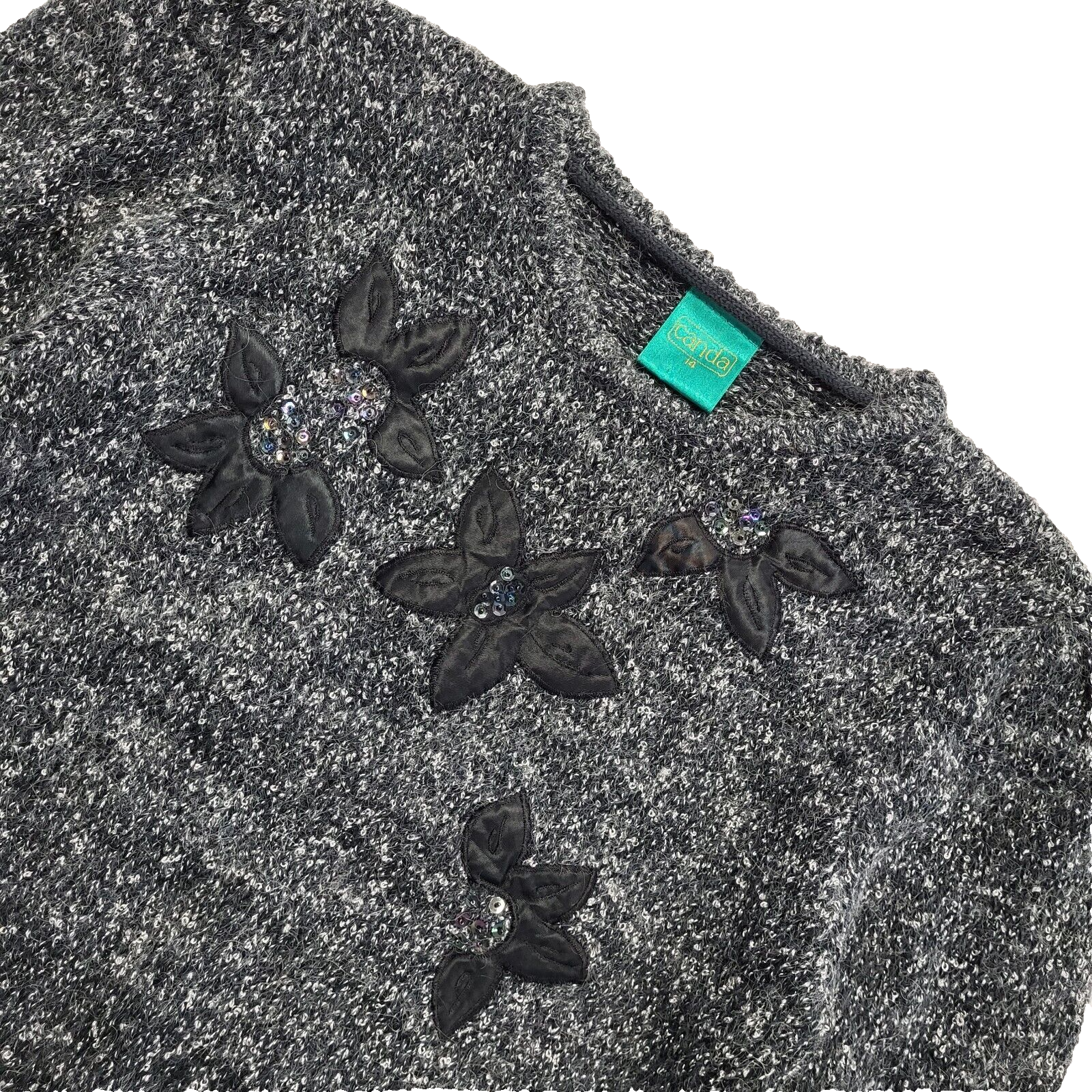 Canda Grey Vintage 80's Floral Jumper Uk Women's Size 14
