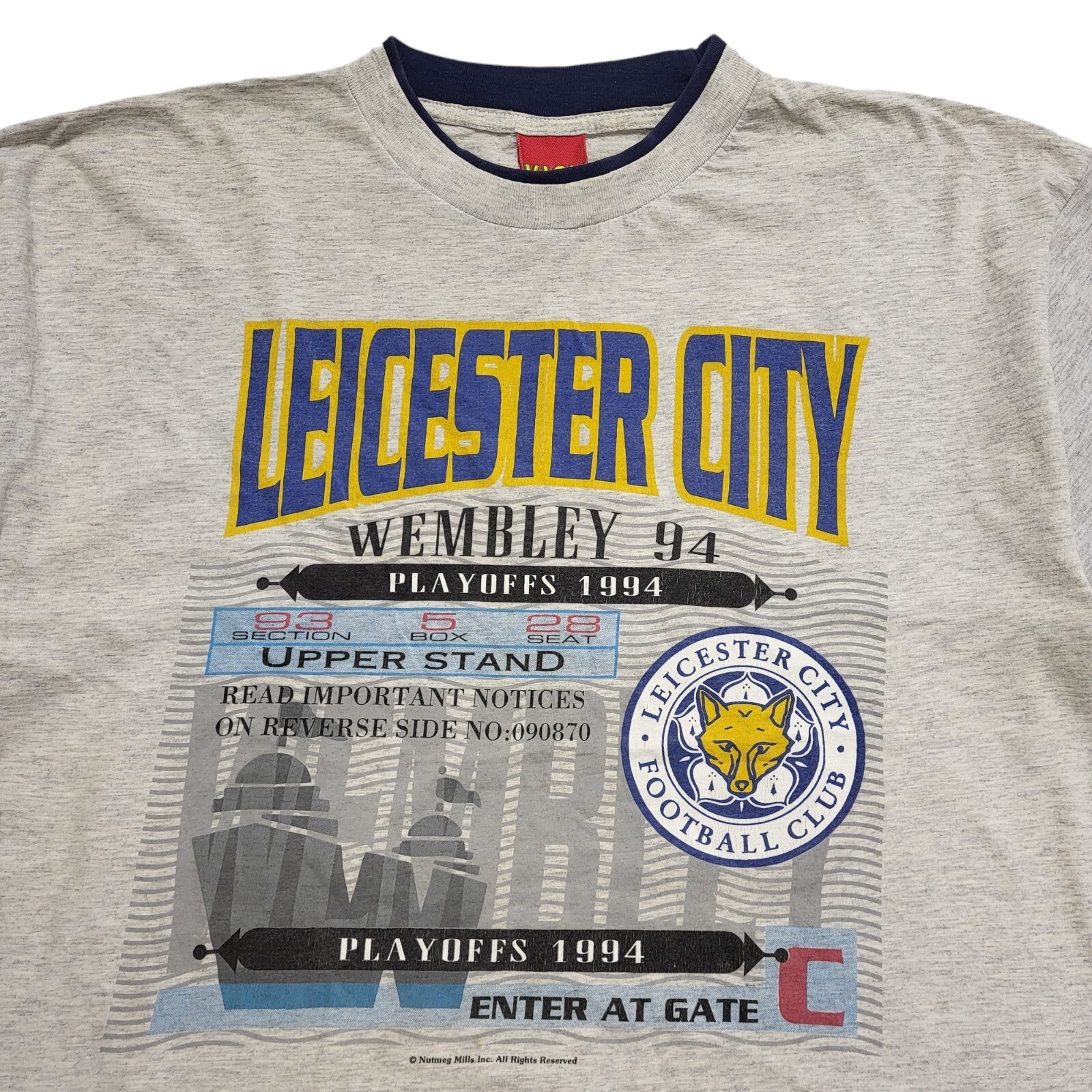Kick Vintage 90's Grey Leicester City FC Short Sleeve T-Shirt Mens UK Size XL