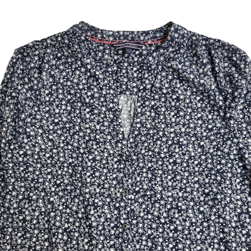 Tommy Hilfiger Blue & White 90's Long Sleeve Heart Shirt Women's UK 8 (usa 4)