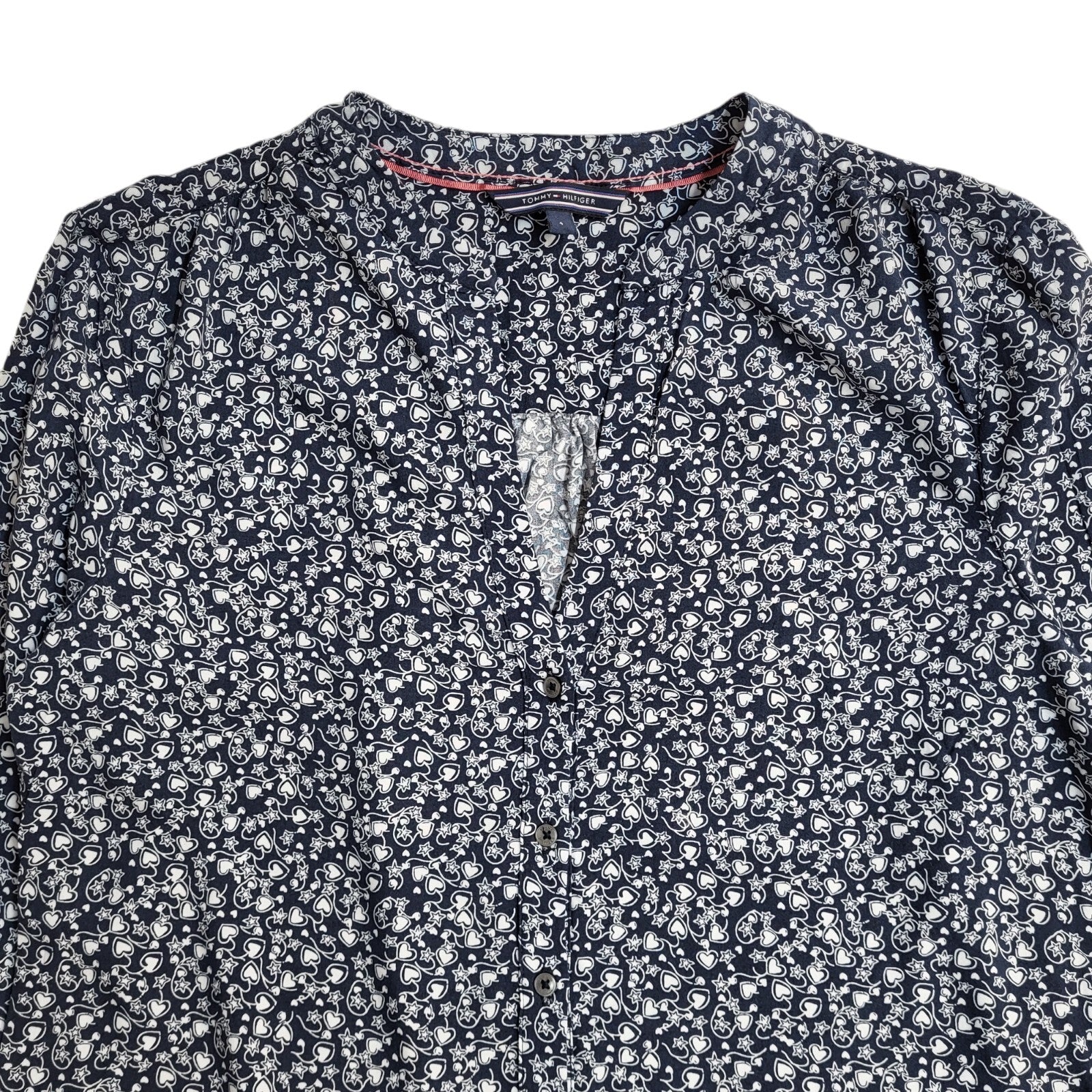 Tommy Hilfiger Blue & White 90's Long Sleeve Heart Shirt Women's UK 8 (usa 4)
