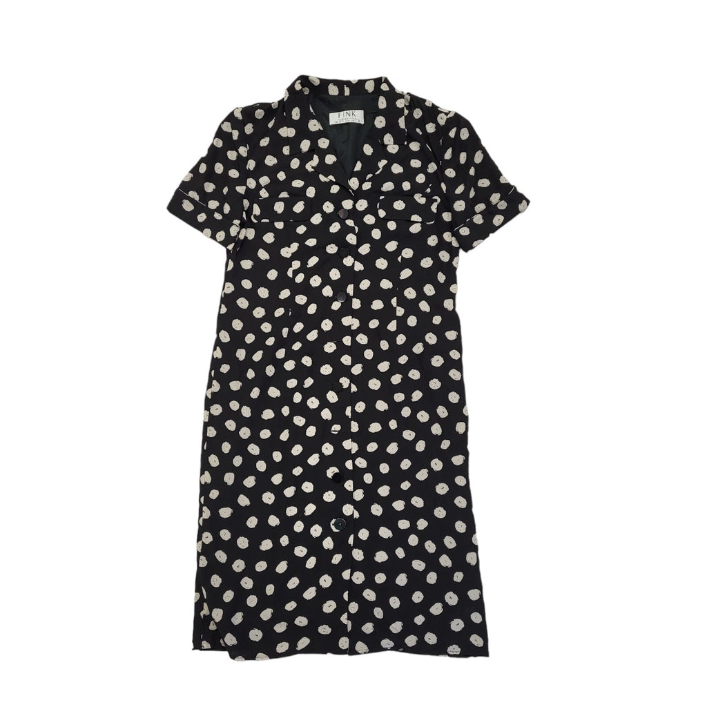 Fink 90s Vintage Black Buttoned Shift Dress Women's Size 14