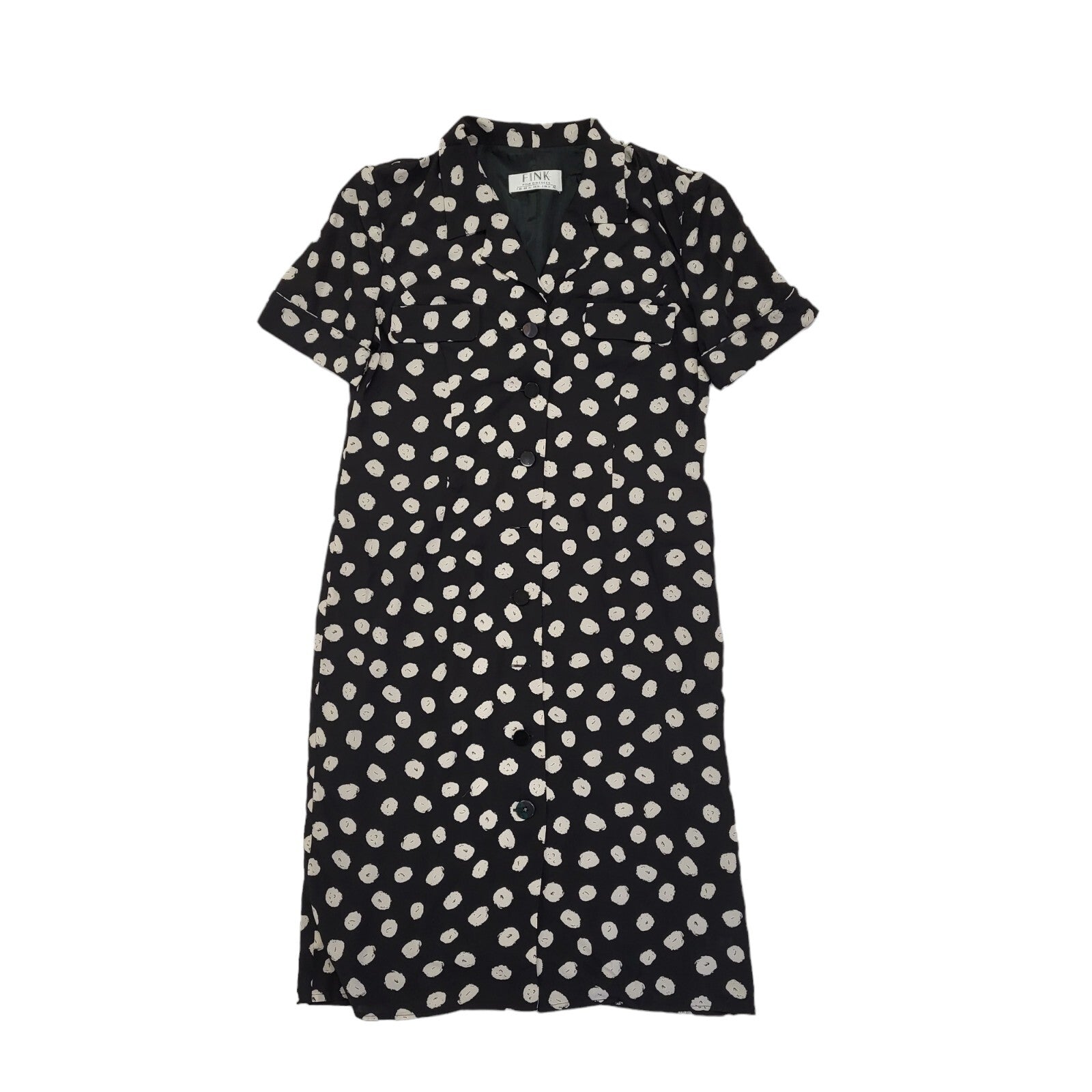 Fink 90s Vintage Black Buttoned Shift Dress Women's Size 14