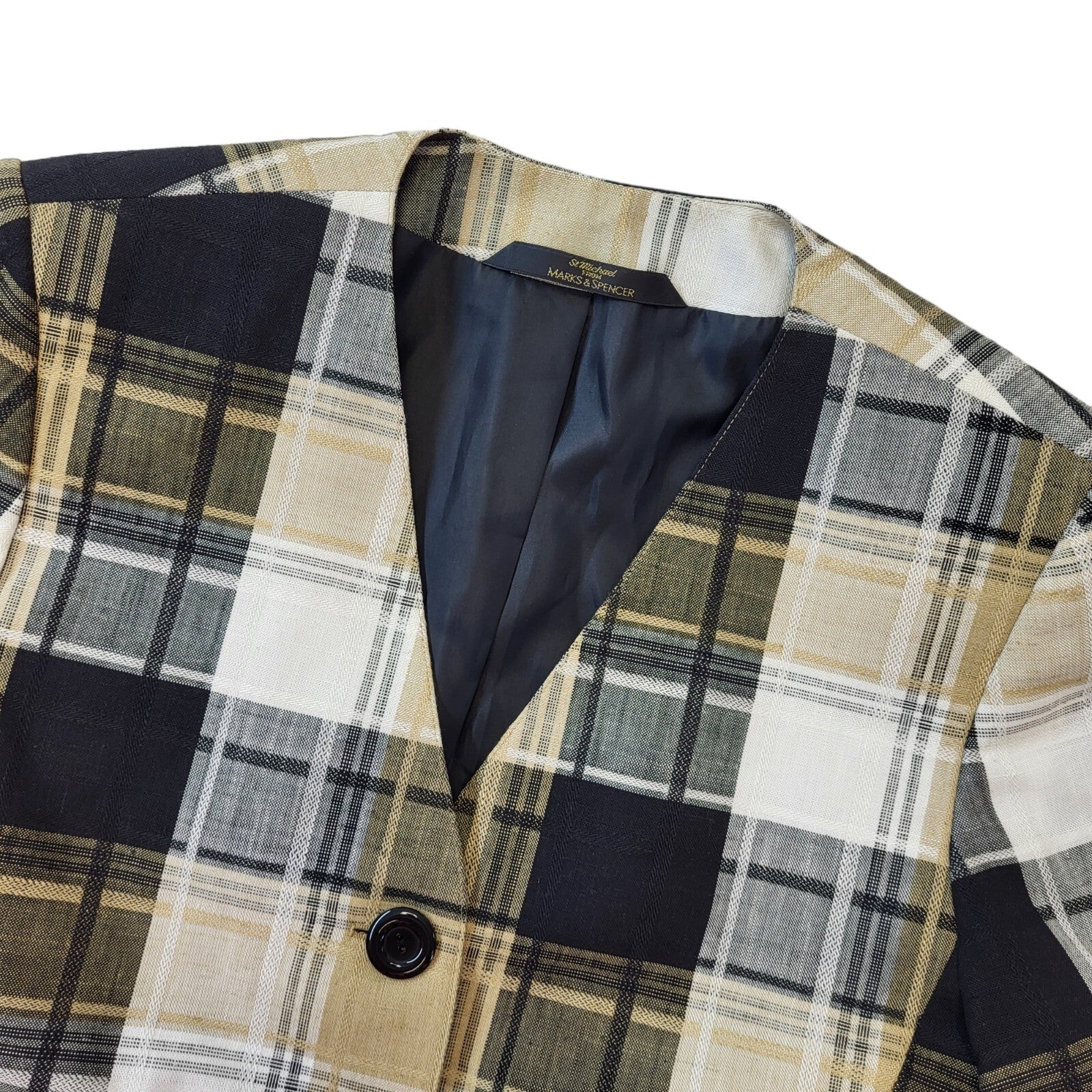 St Michael 90s Vintage Check Short Sleeve Button Up Blazer Women's Size Small