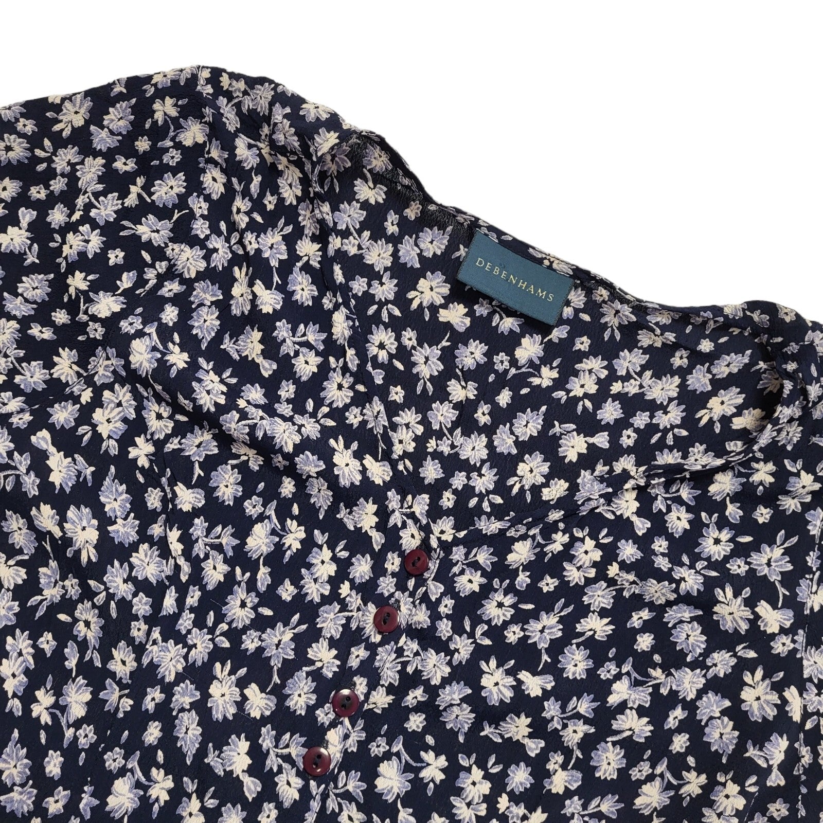 Debenhams 90s Vintage Blue & White Floral Cap Sleeve Dress Women's Size 16