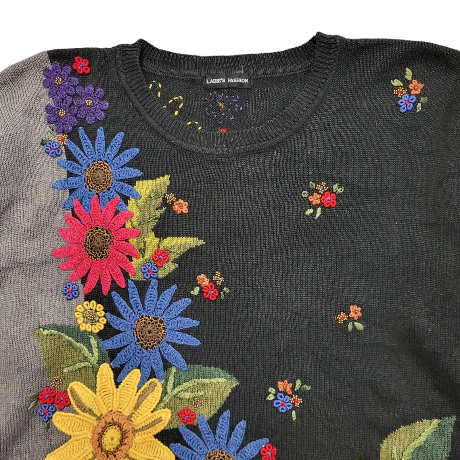 Ladies Fashion Vintage 80's Multicoloured Floral Jumper Womens UK Size 14