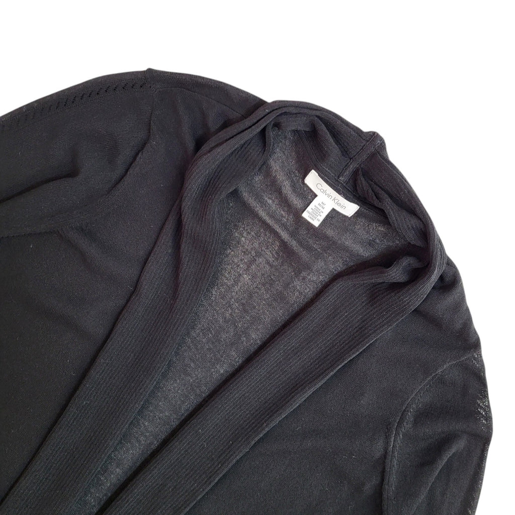 Calvin Klein Y2K Black Open Front Cardigan 3/4 Sleeve UK Women's Size M