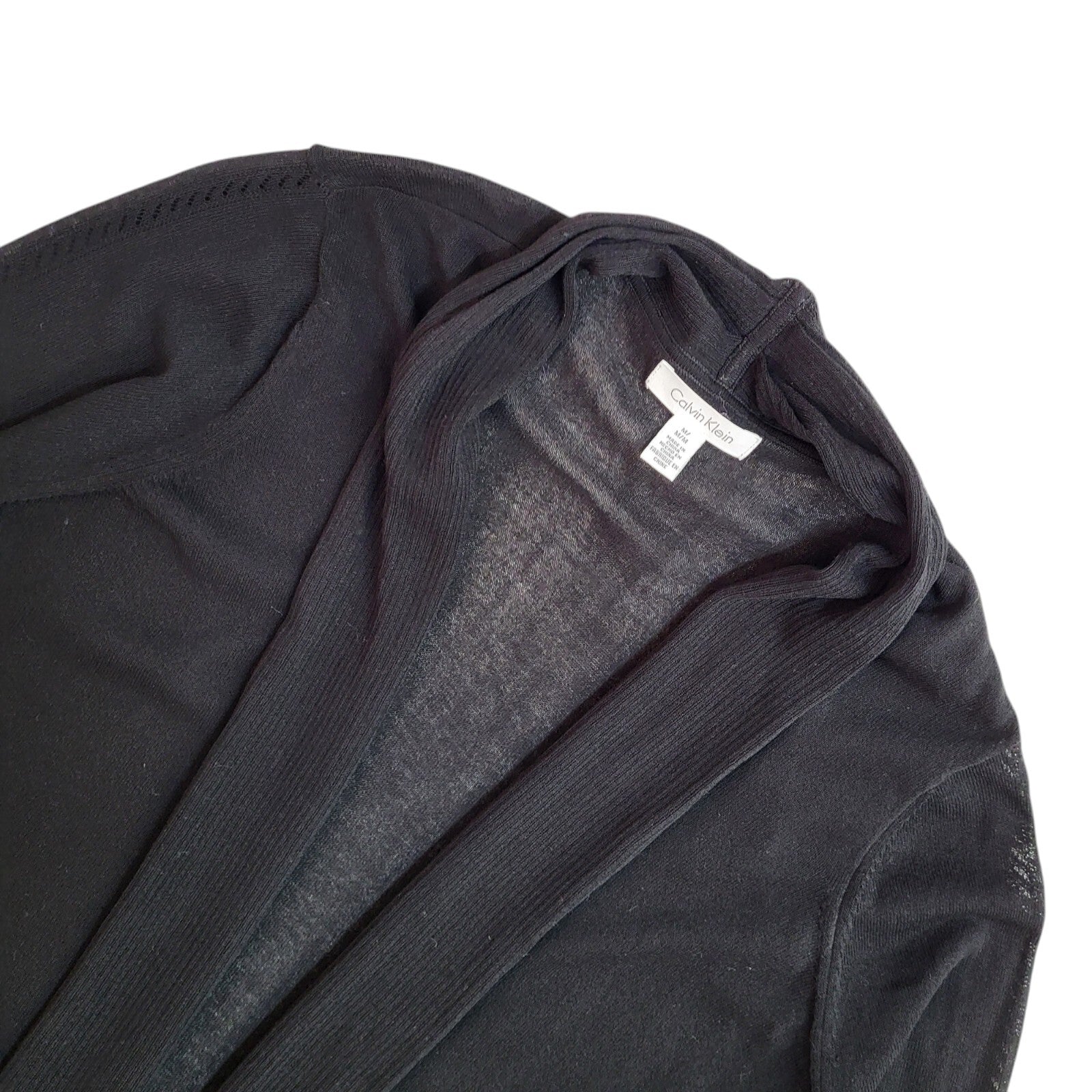 Calvin Klein Y2K Black Open Front Cardigan 3/4 Sleeve UK Women's Size M