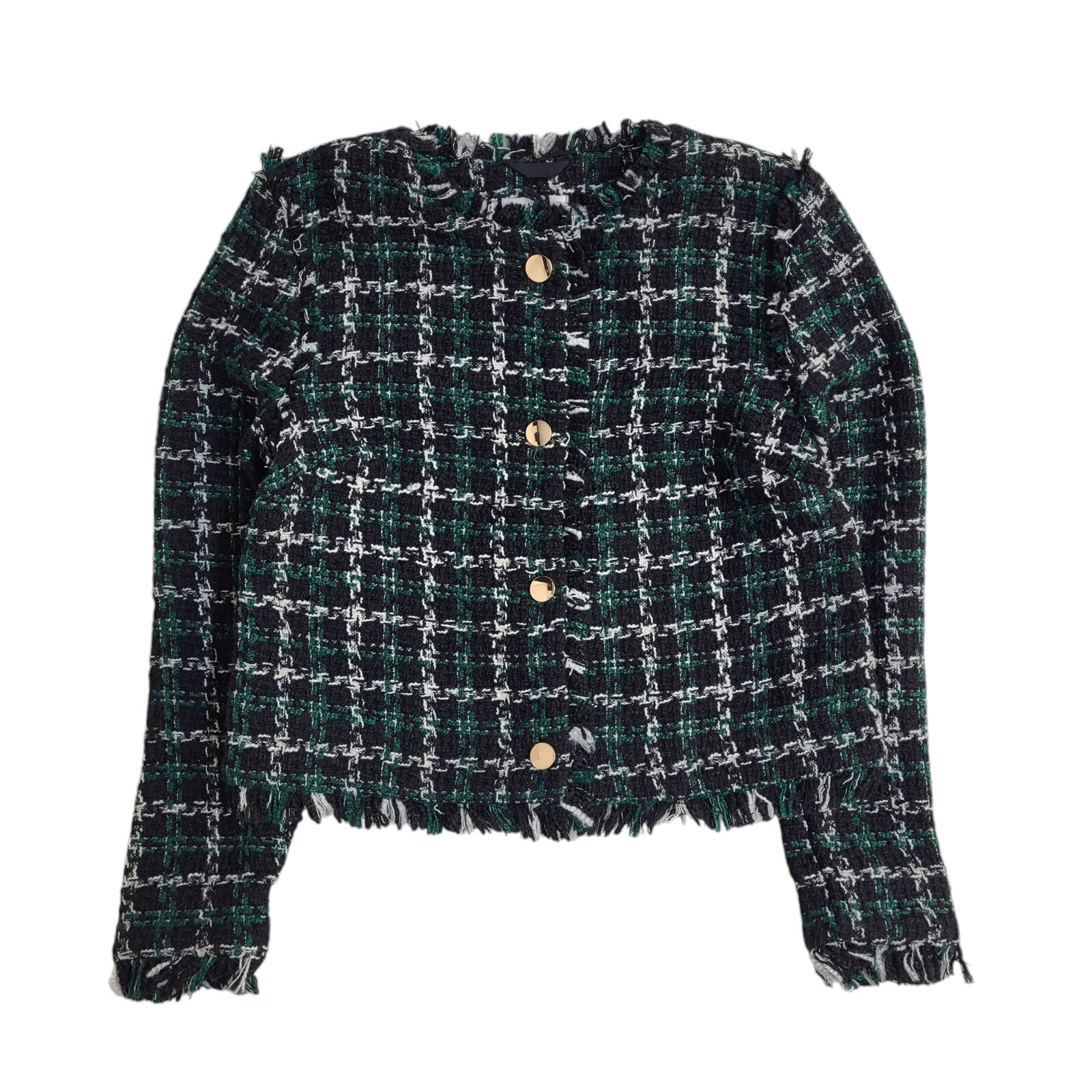 Warehouse Modern Green & Black Checked Button Front Jacket UK Women's Size 8