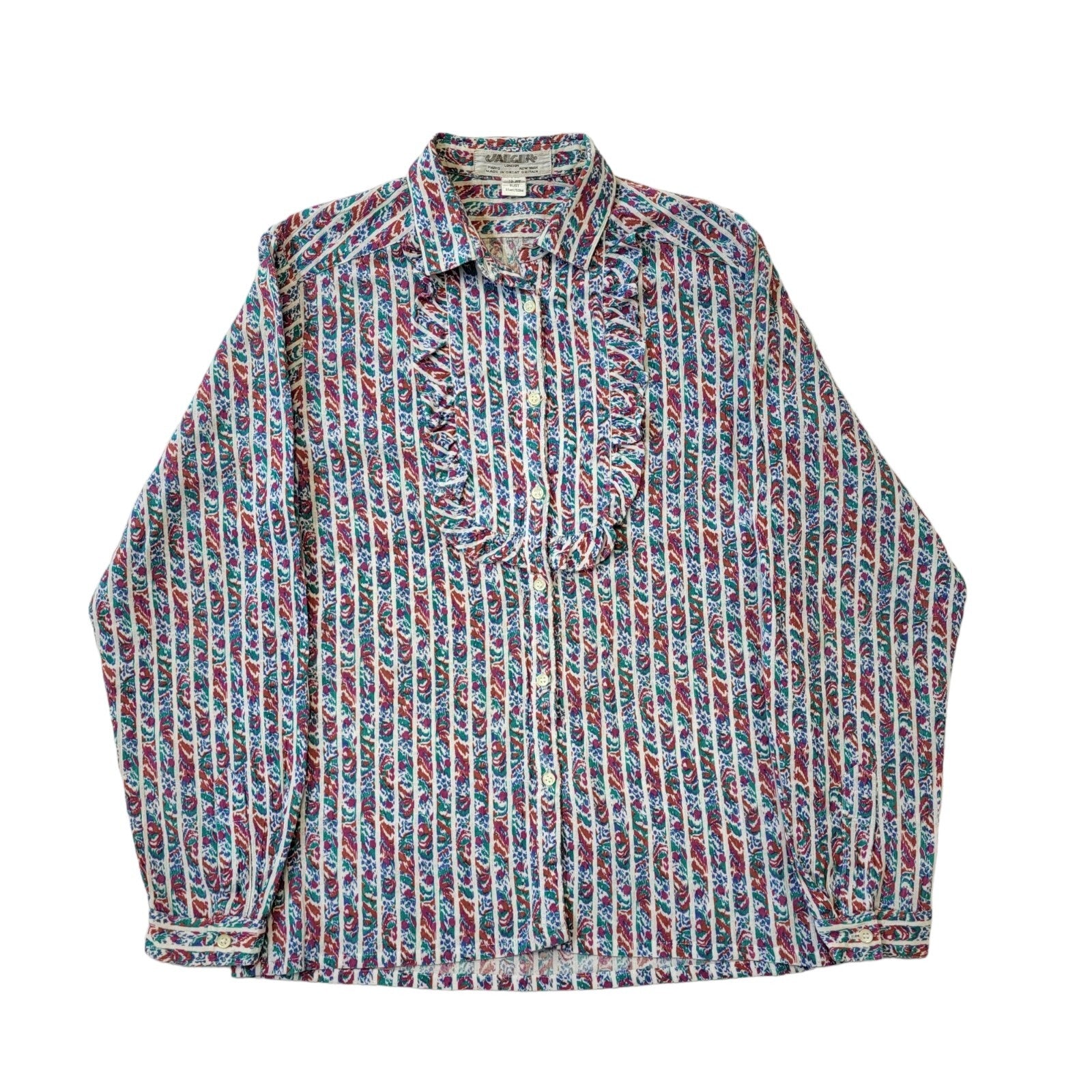Jaeger 70s Vintage White, Red & Blue Floral Blouse Women's Size 8